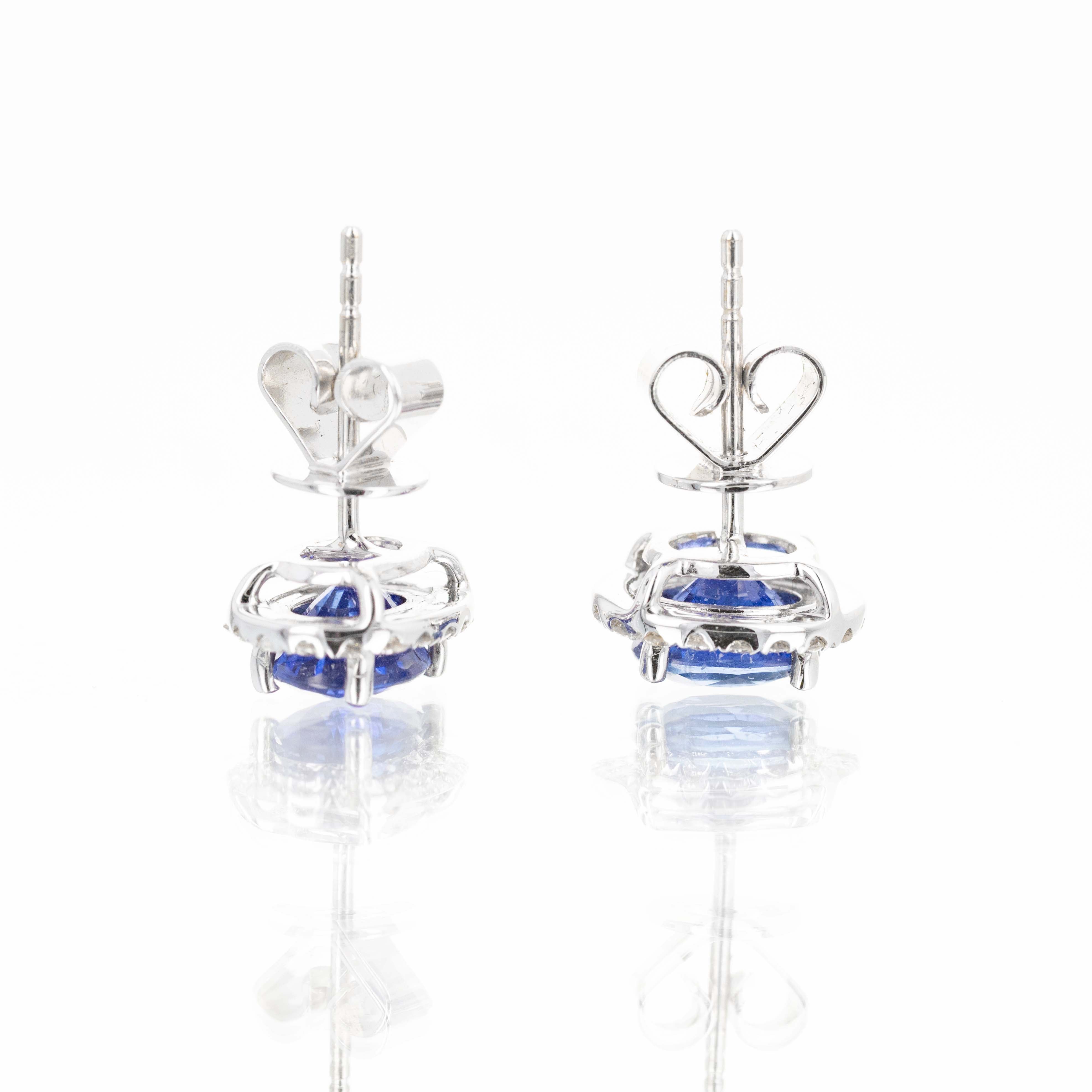 18K White Gold 2.14 Carat Oval Sapphire Diamond Halo Stud Earrings -  Replica Handbags 