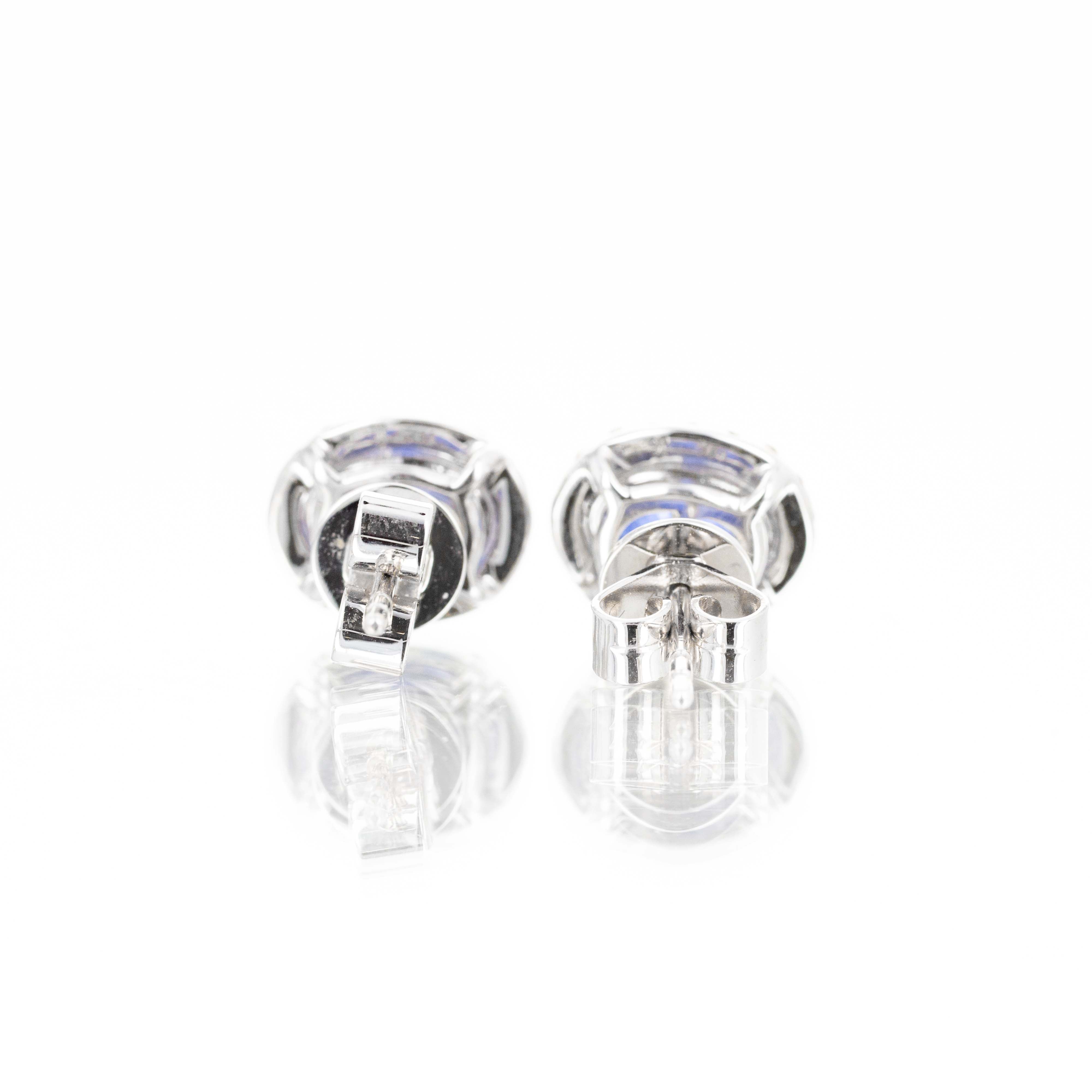18K White Gold 2.14 Carat Oval Sapphire Diamond Halo Stud Earrings -  Replica Handbags 