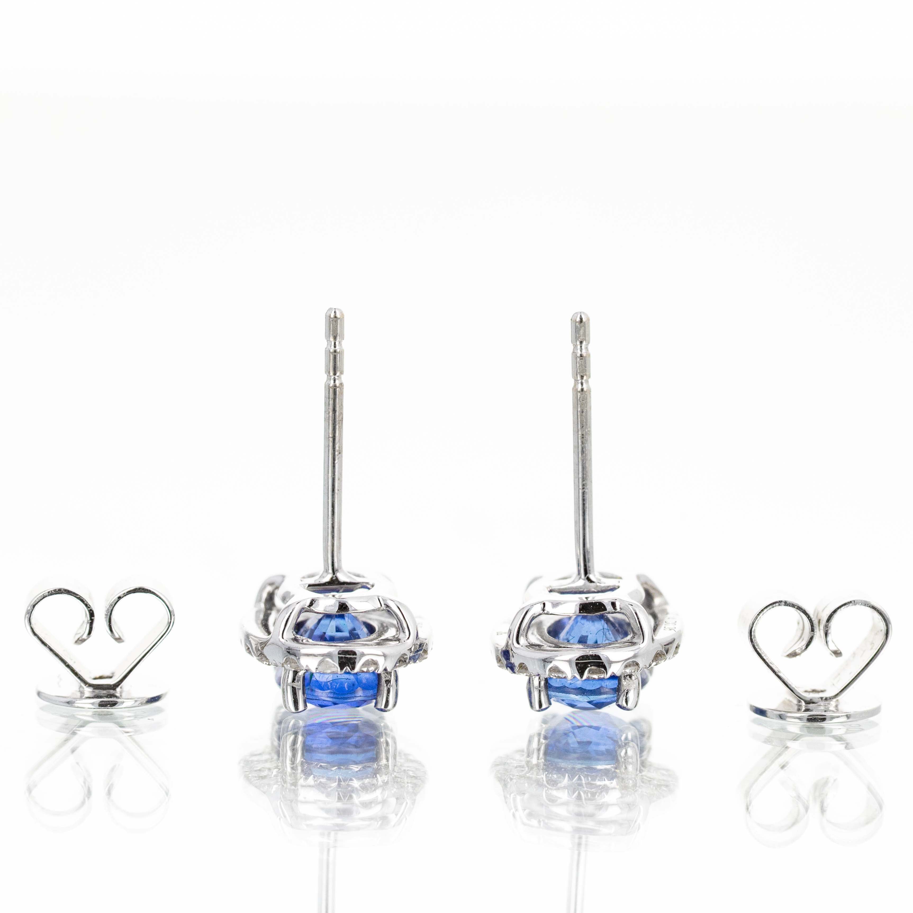 18K White Gold 2.14 Carat Oval Sapphire Diamond Halo Stud Earrings -  Replica Handbags 