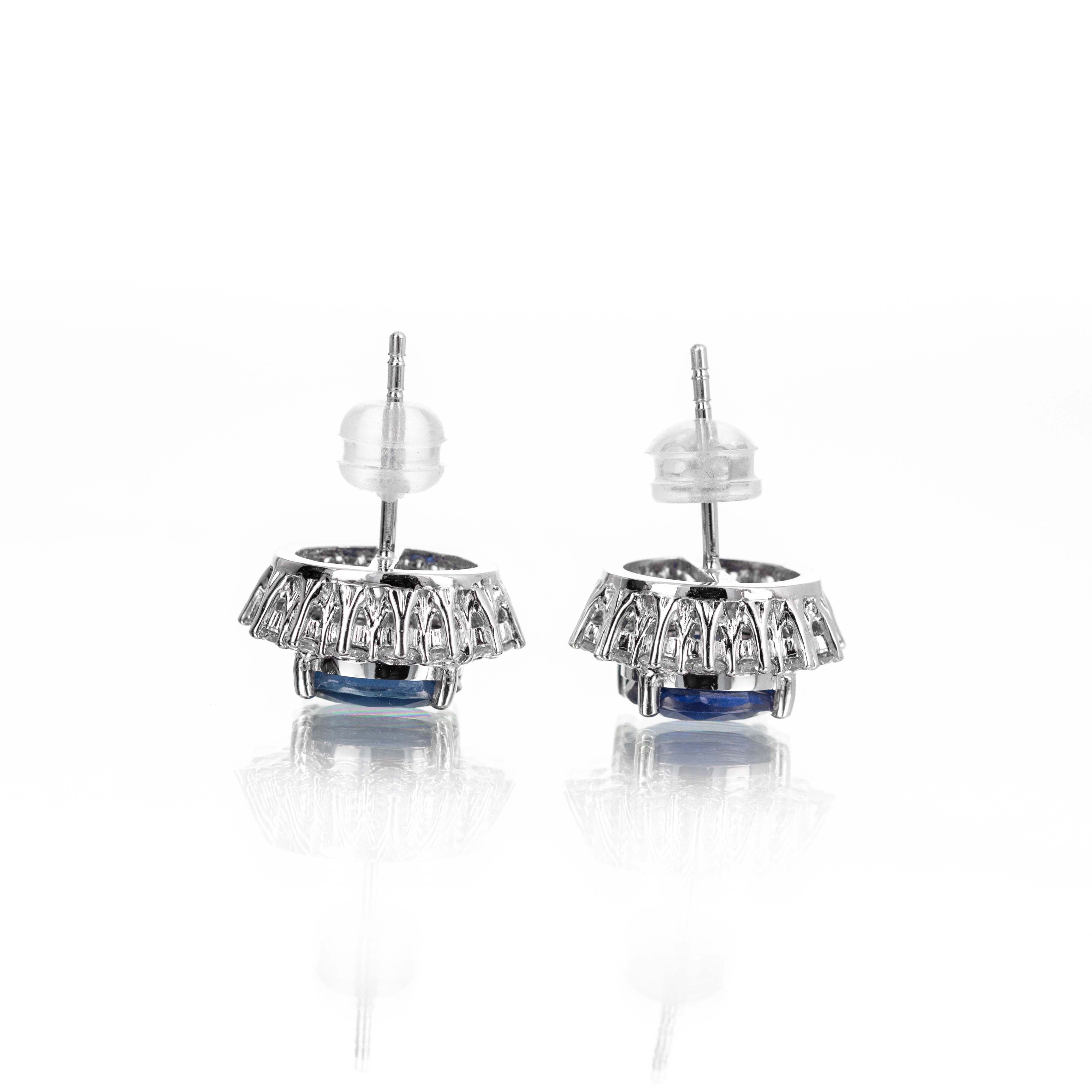 Platinum 3.90 Carat Oval Sapphire Diamond Halo Stud Earrings -  Replica Handbags 