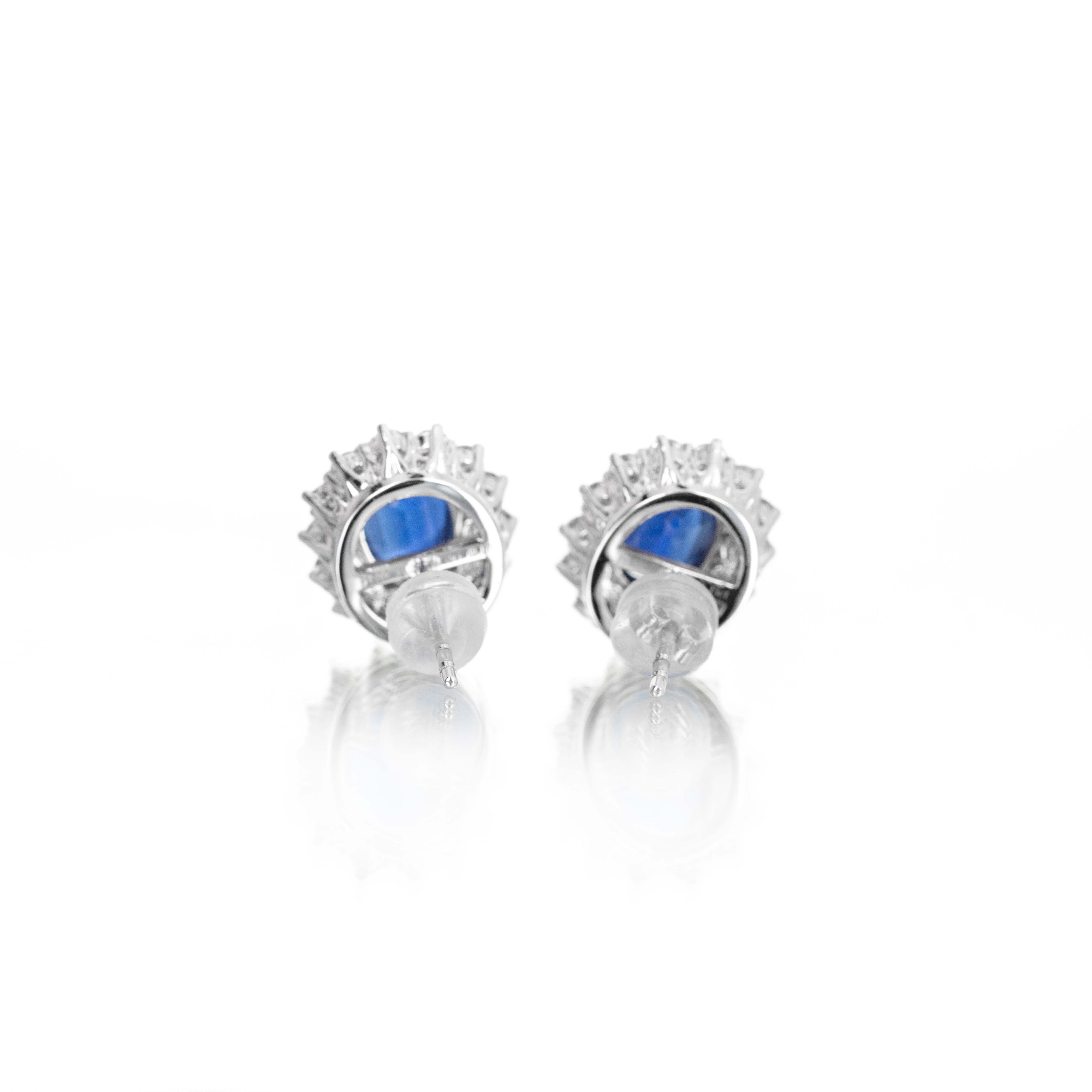 Platinum 3.90 Carat Oval Sapphire Diamond Halo Stud Earrings -  Replica Handbags 