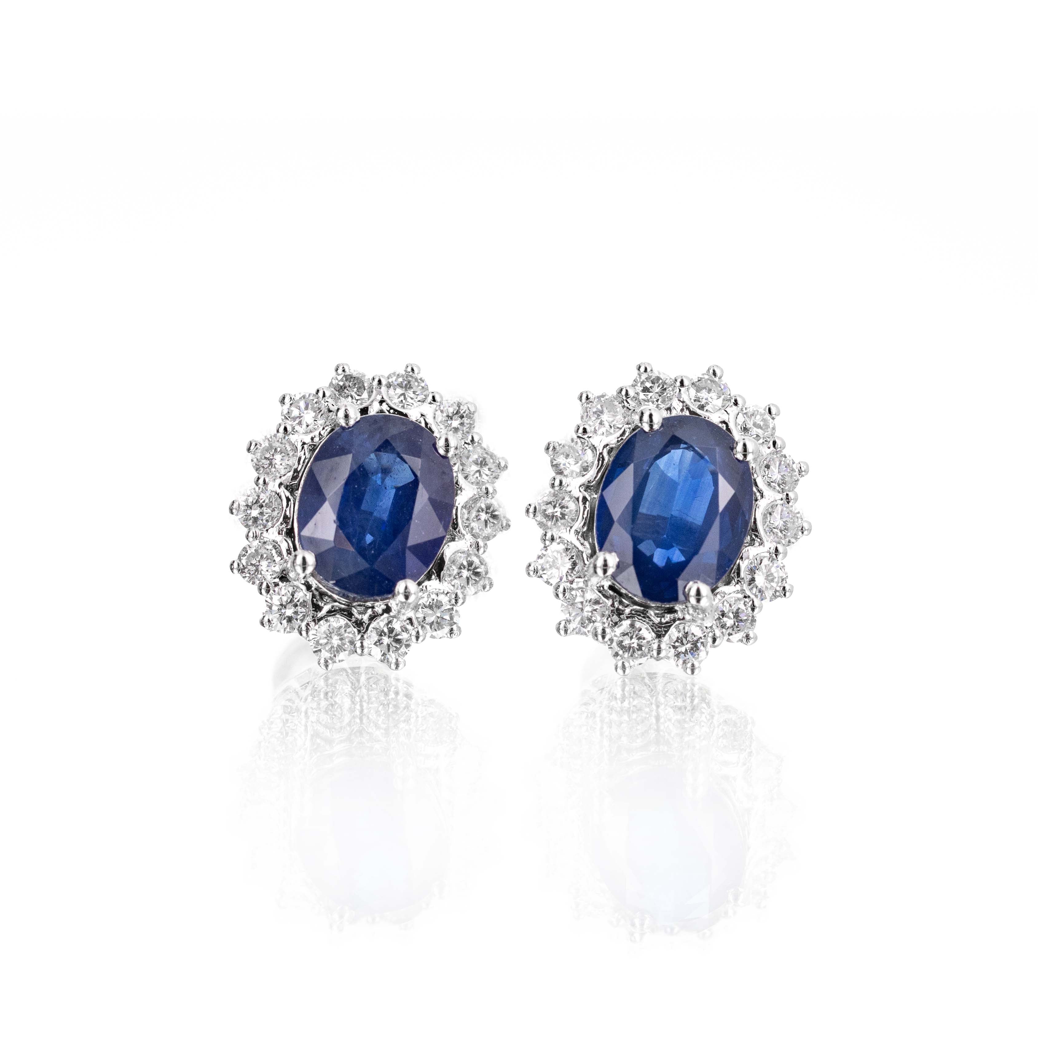 Platinum 3.90 Carat Oval Sapphire Diamond Halo Stud Earrings -  Replica Handbags 