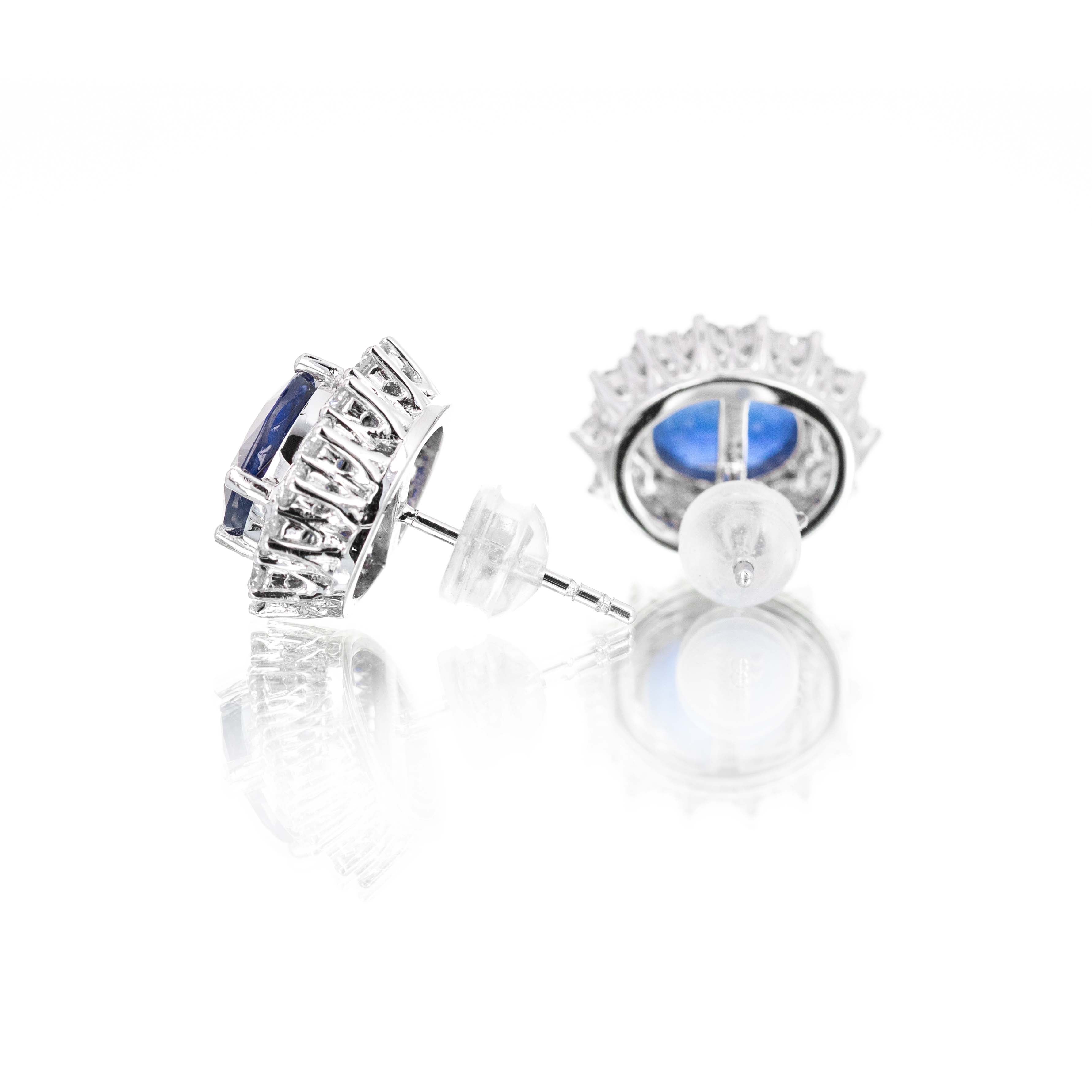 Platinum 3.90 Carat Oval Sapphire Diamond Halo Stud Earrings -  Replica Handbags 