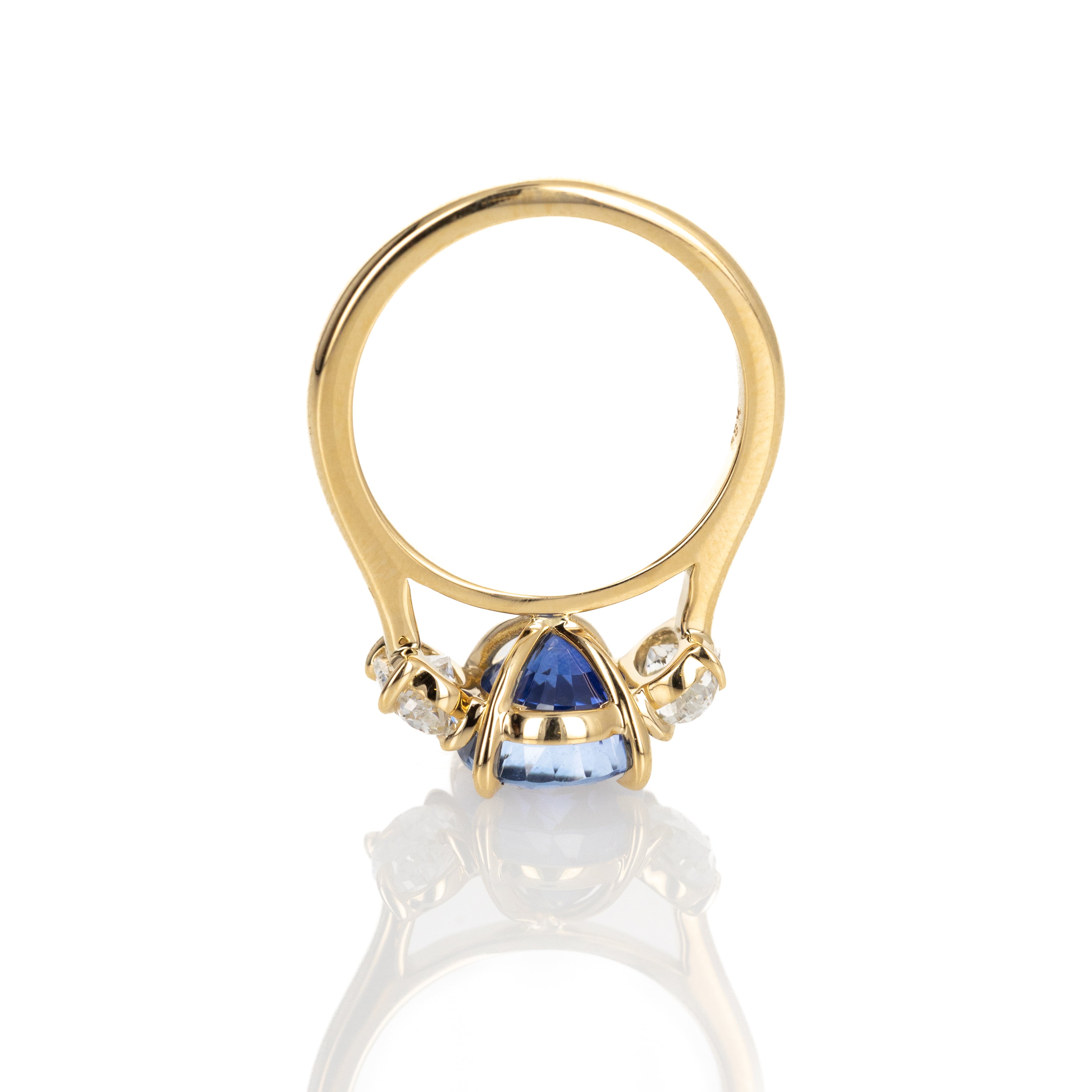 18K Yellow Gold 5.07 Carat Oval Ceylon Sapphire Diamond Three Stone Ring -  Replica Handbags 