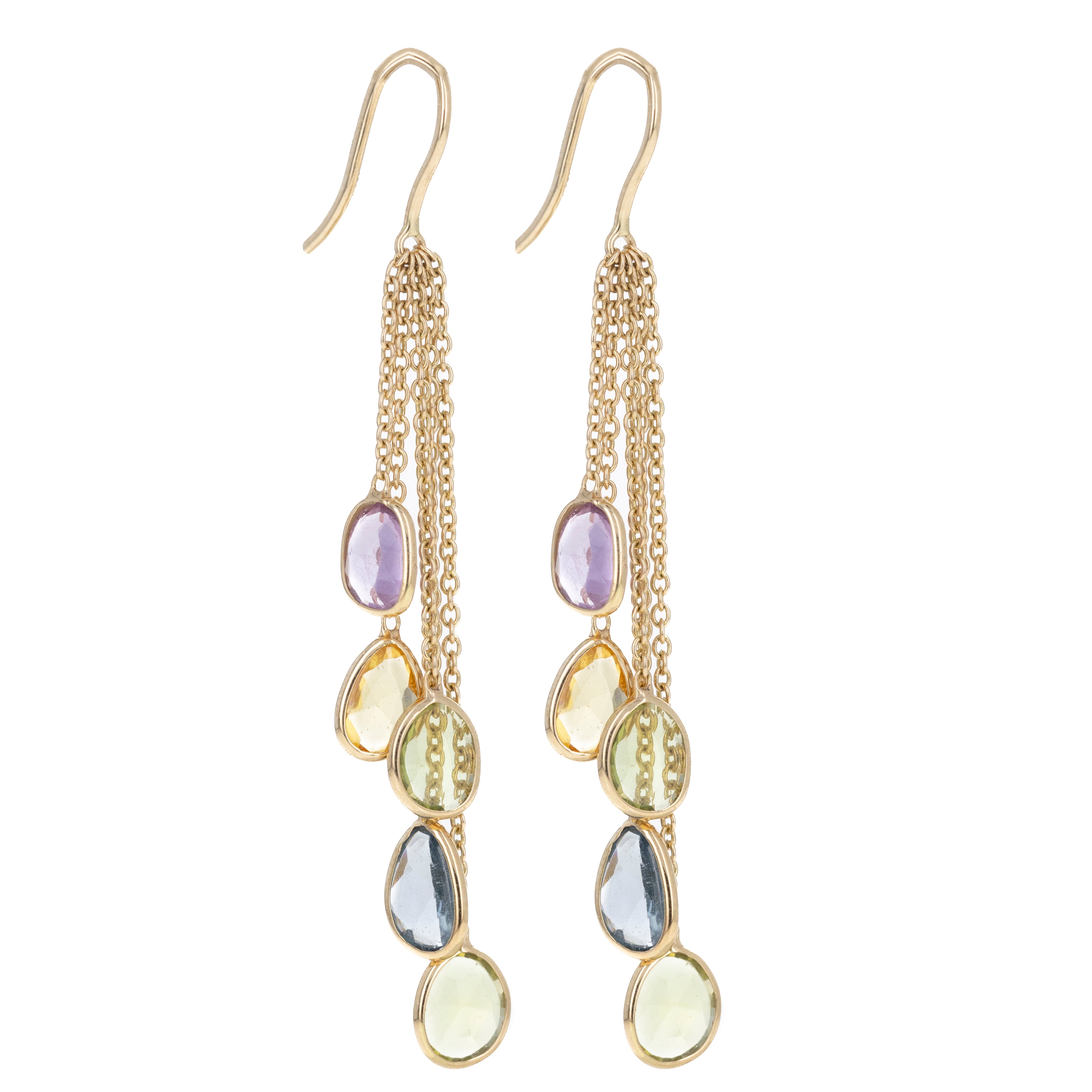 14K Yellow Gold 4.83 Carat Multi-Color Sapphire Bezel Chain Drop Earrings -  Replica Handbags 