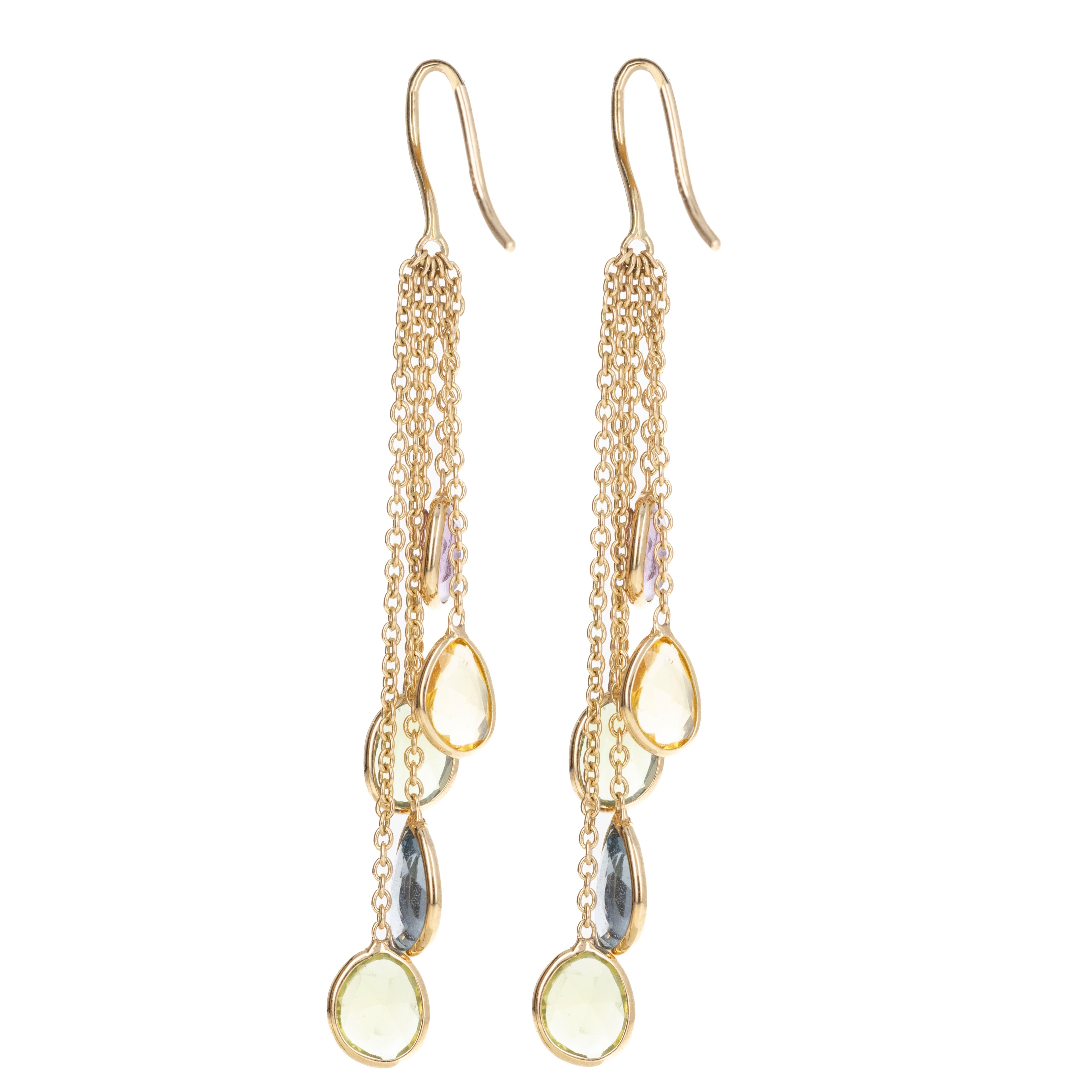 14K Yellow Gold 4.83 Carat Multi-Color Sapphire Bezel Chain Drop Earrings -  Replica Handbags 