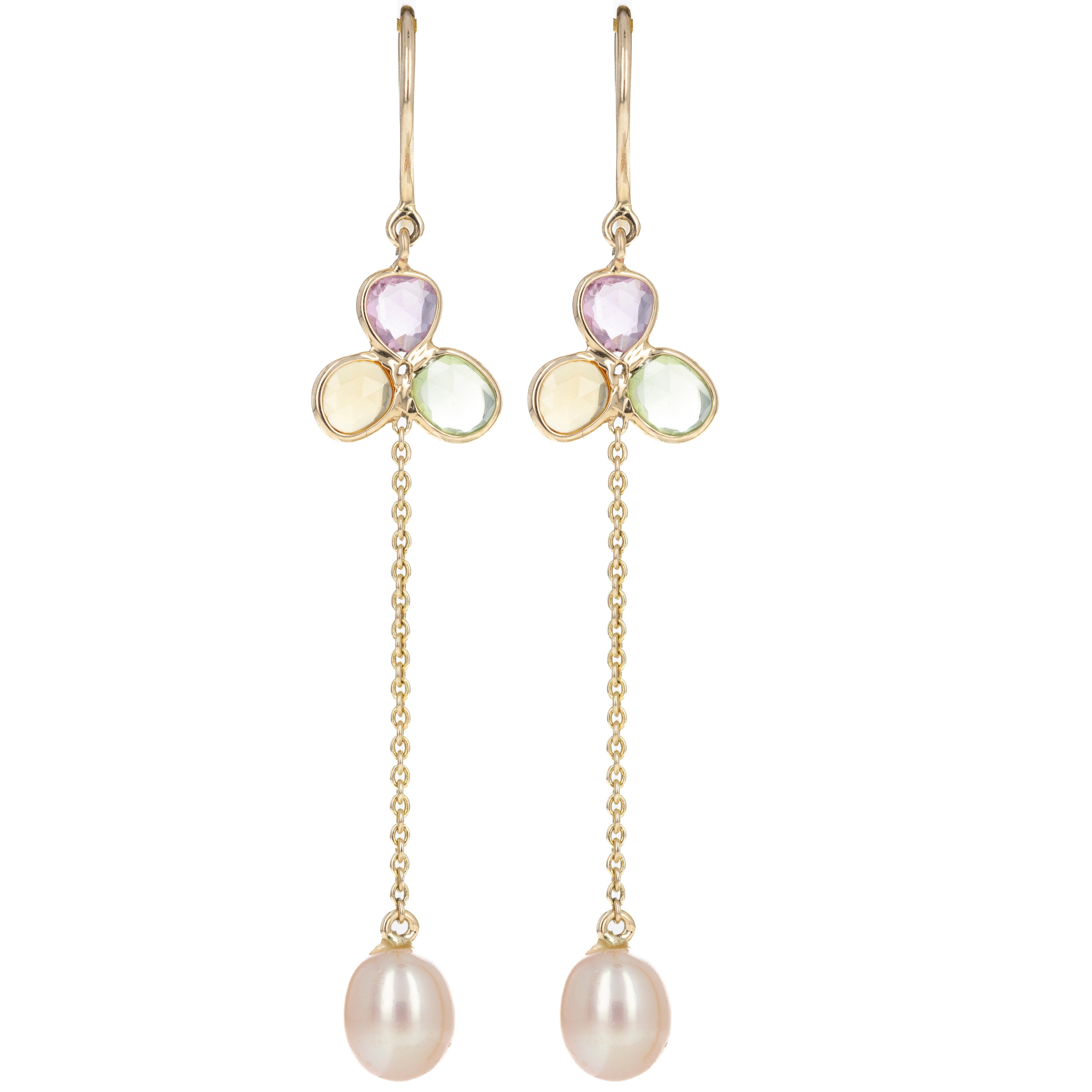 14K Yellow Gold 1.86 Carat Multi-Color Sapphire and Pearl Chain Earrings -  Replica Handbags 