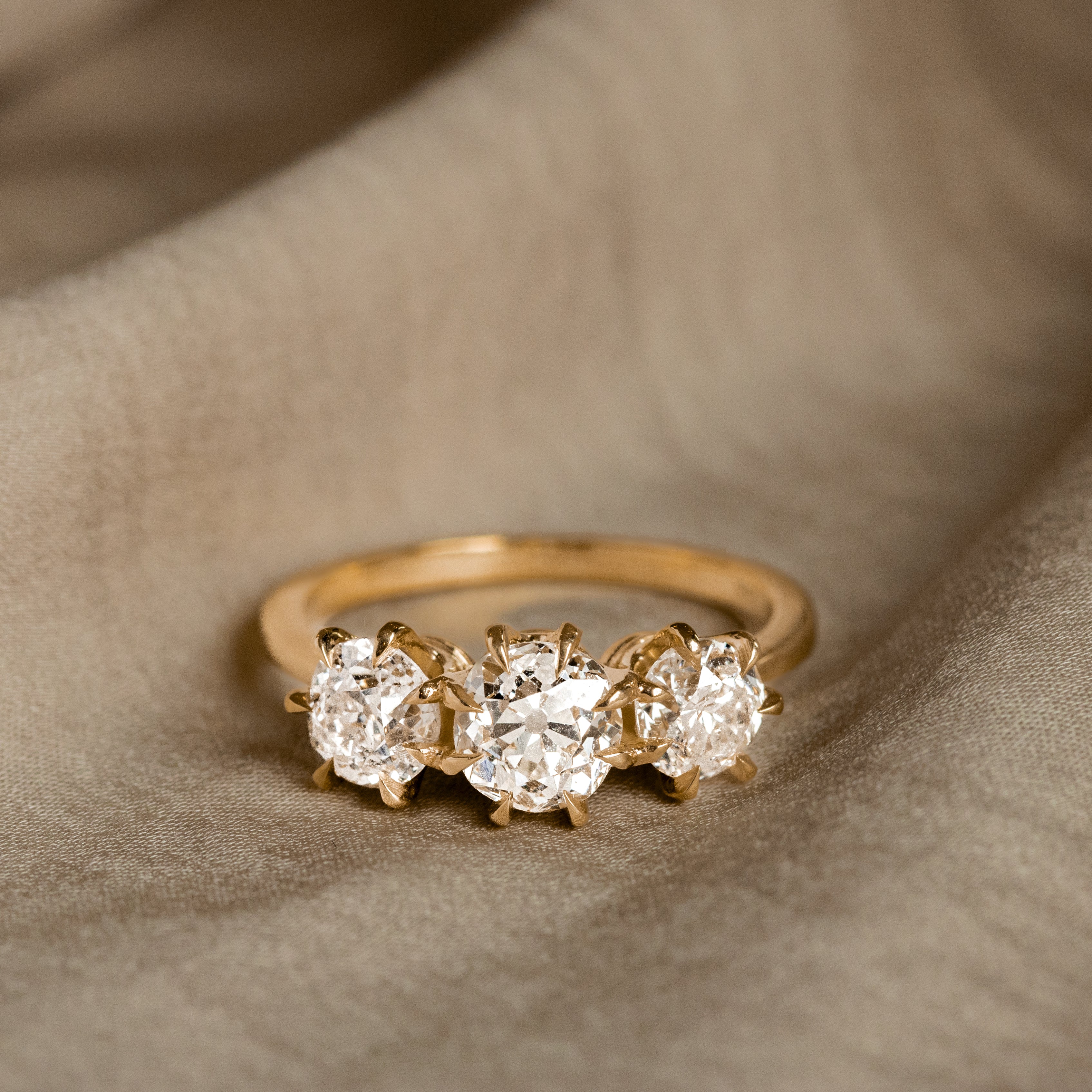 18K Yellow Gold 1.09 Carat Old European Diamond Three Stone Engagement Ring - Replica Handbags