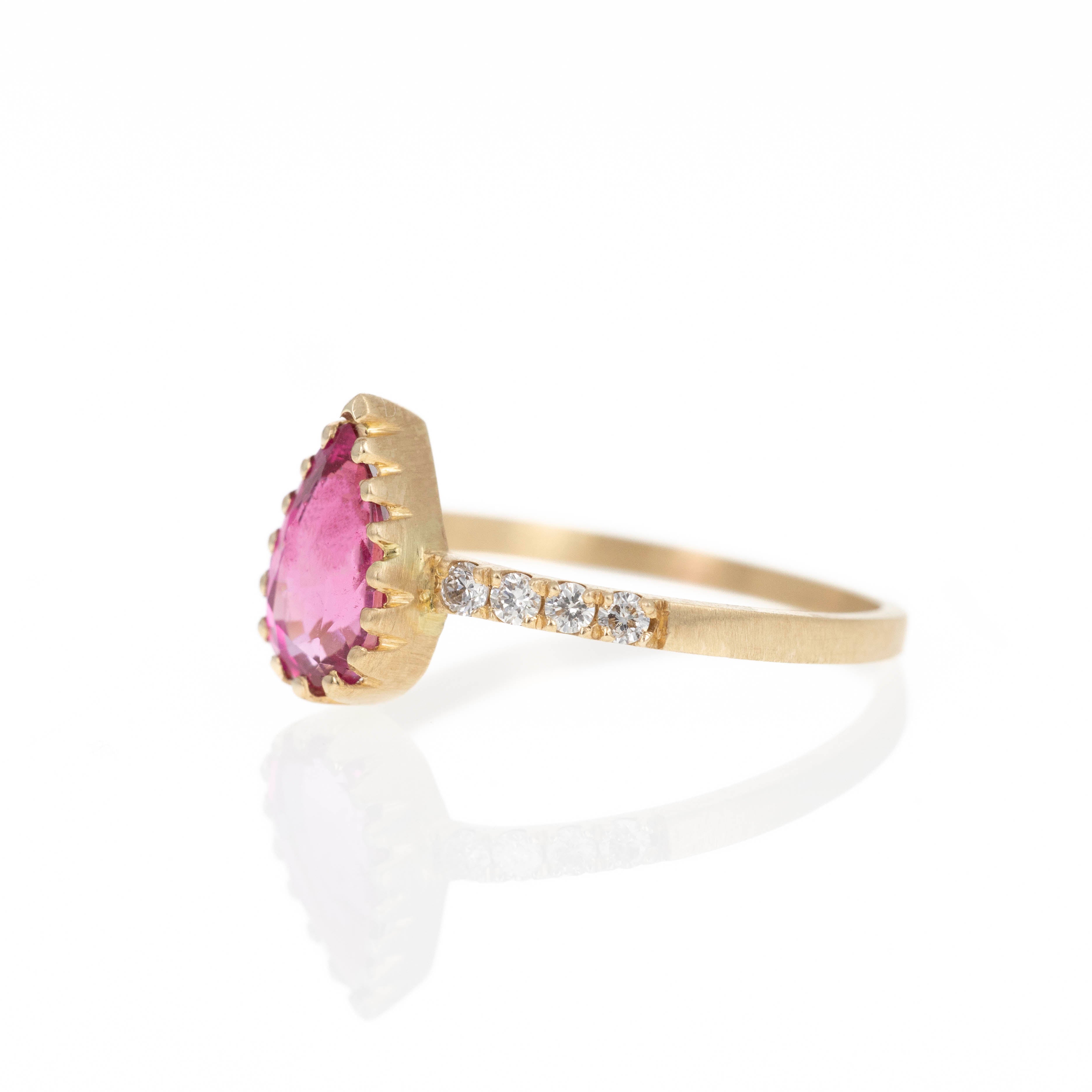 14K Yellow Gold 0.90 Carat Rubellite Tourmaline Diamond Brushed Ring - Replica Handbags