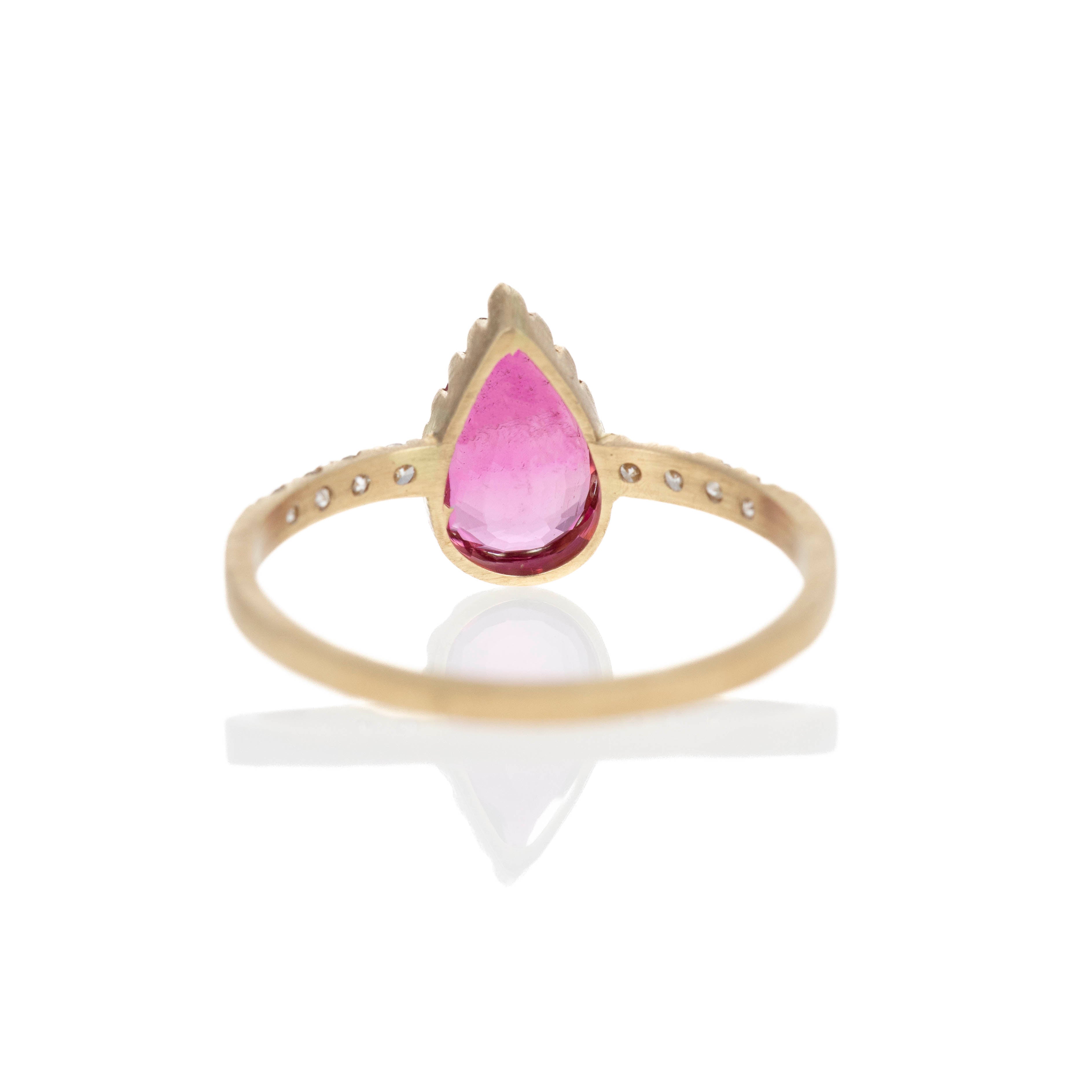 14K Yellow Gold 0.90 Carat Rubellite Tourmaline Diamond Brushed Ring -  Replica Handbags 