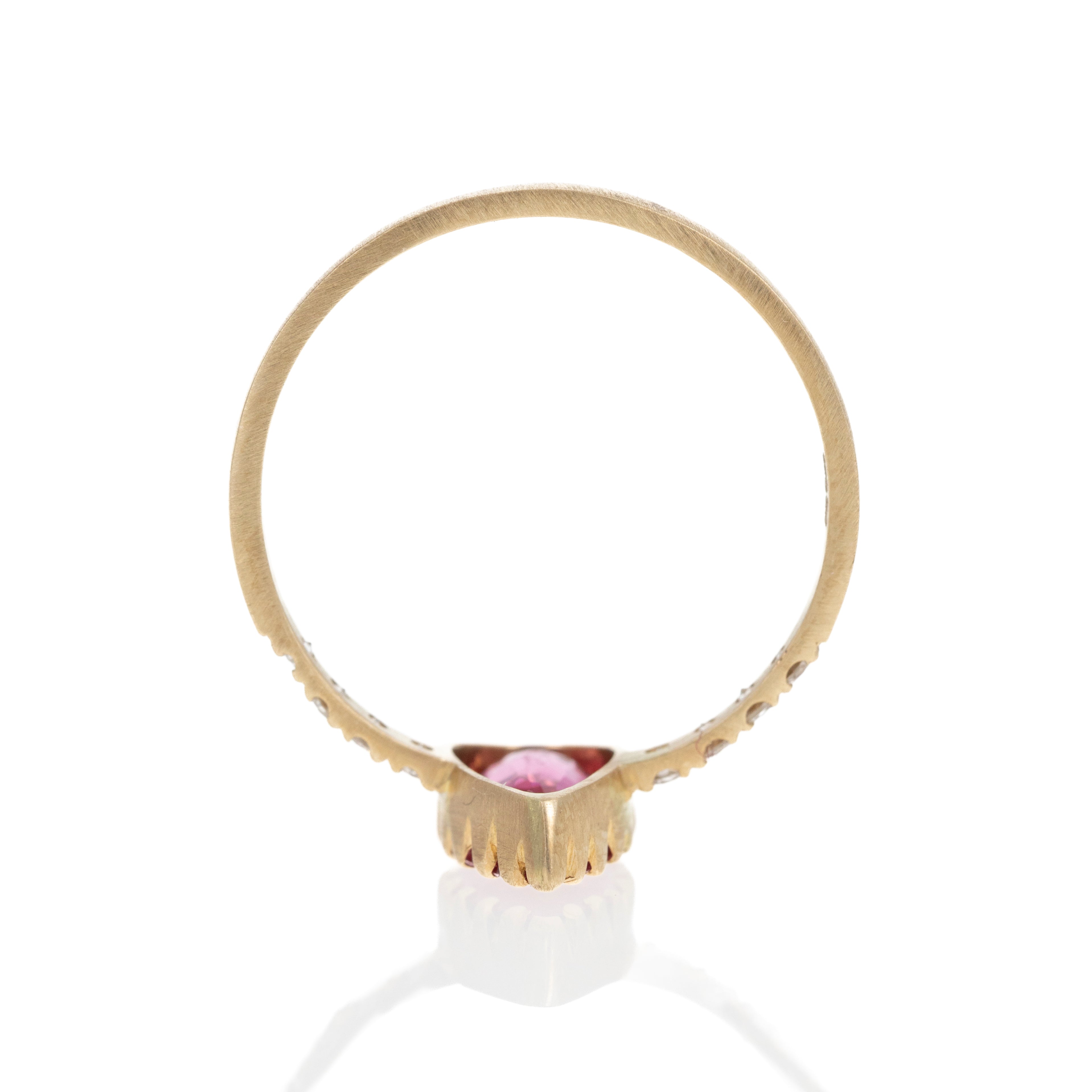 14K Yellow Gold 0.90 Carat Rubellite Tourmaline Diamond Brushed Ring - Replica Handbags