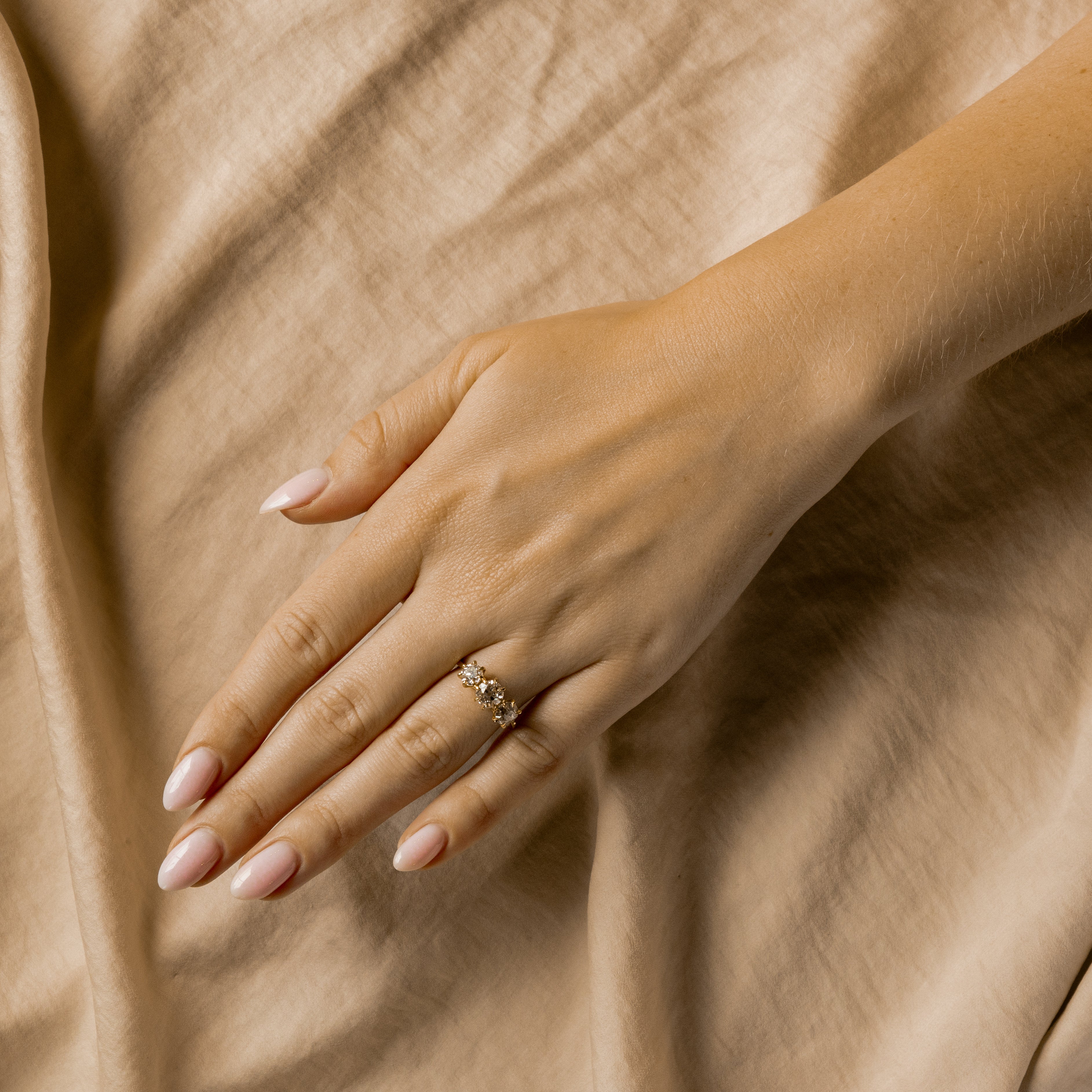 18K Yellow Gold 1.09 Carat Old European Diamond Three Stone Engagement Ring - Replica Handbags