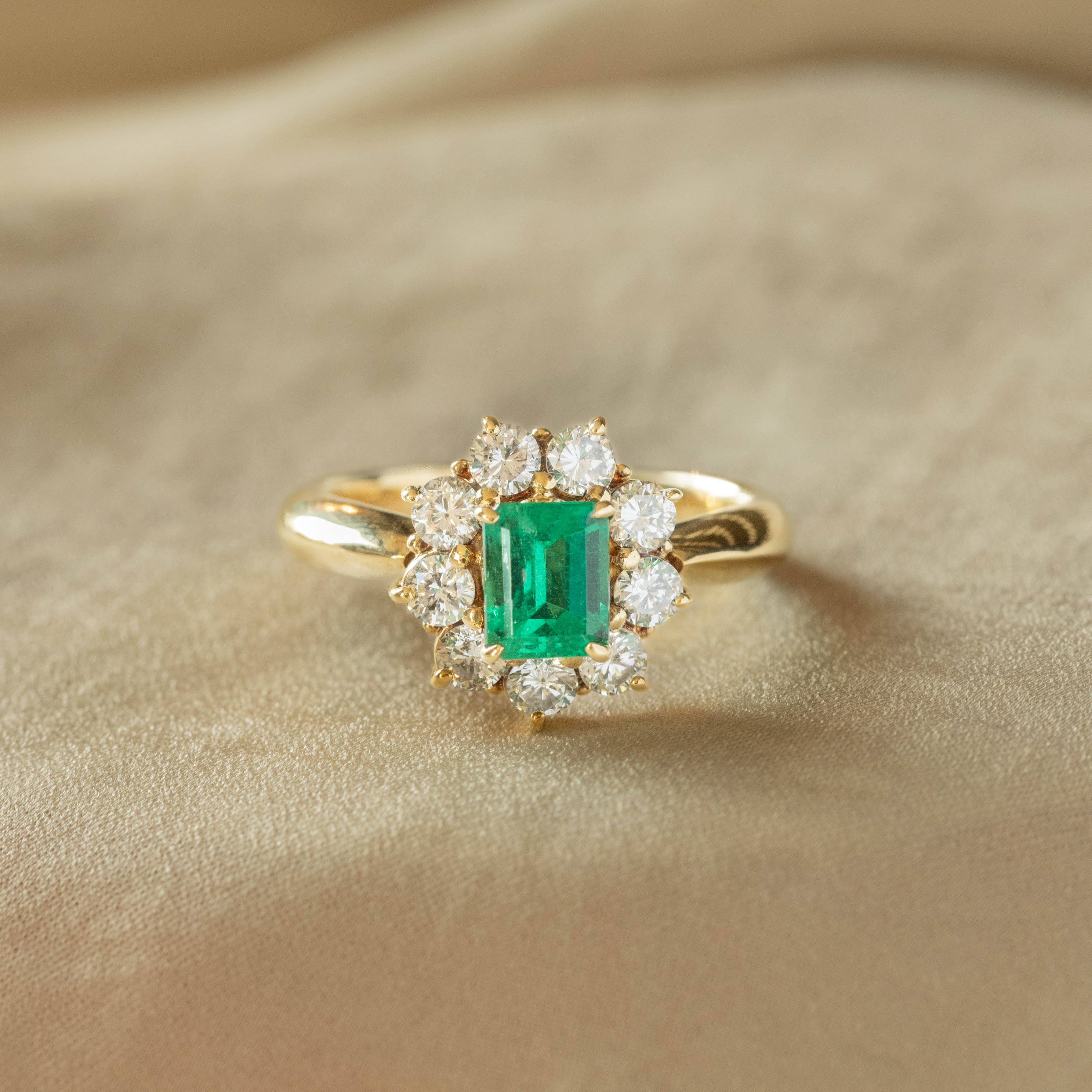 0.78 Carat Natural Emerald Diamond Halo Ring -  Replica Handbags 