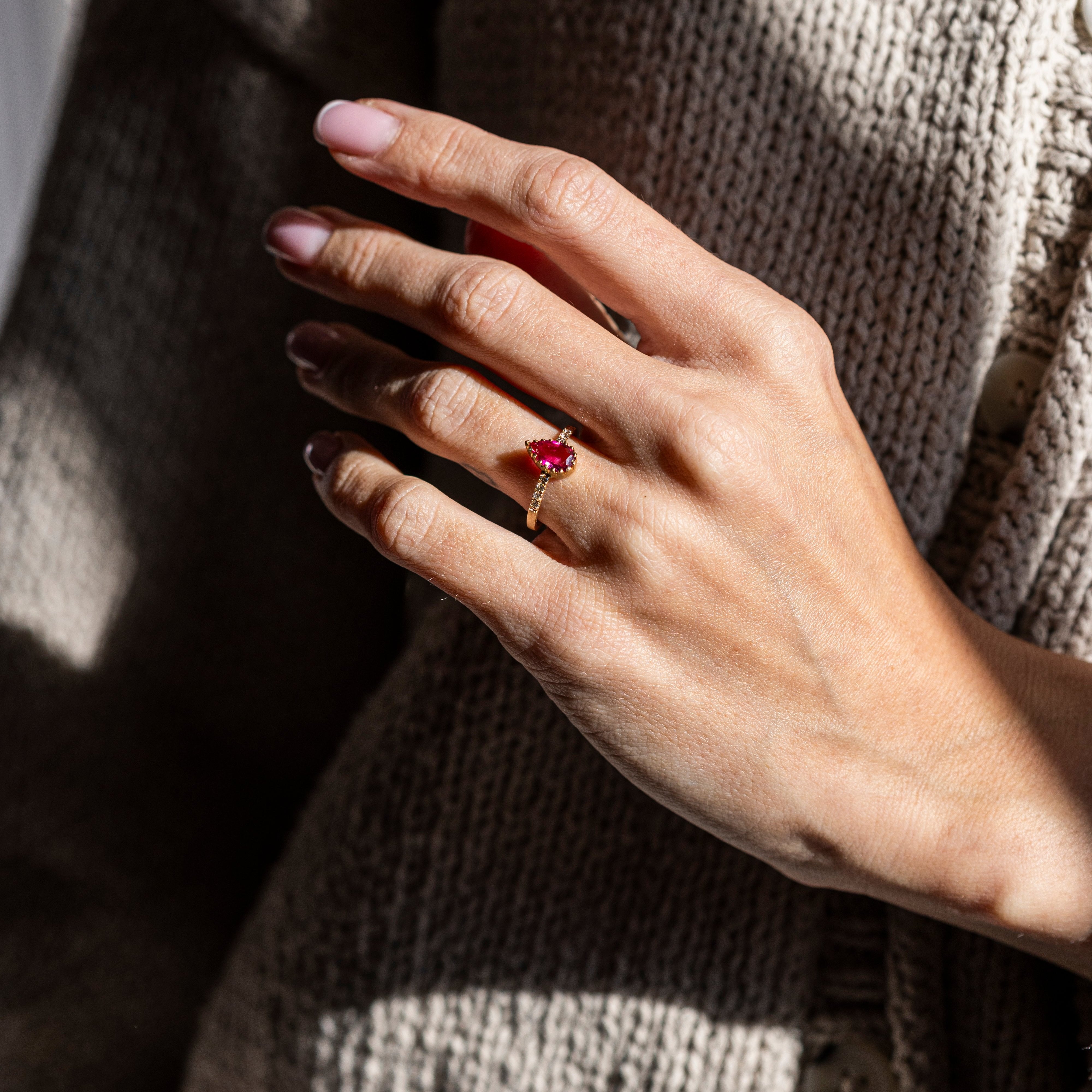 14K Yellow Gold 0.90 Carat Rubellite Tourmaline Diamond Brushed Ring -  Replica Handbags 