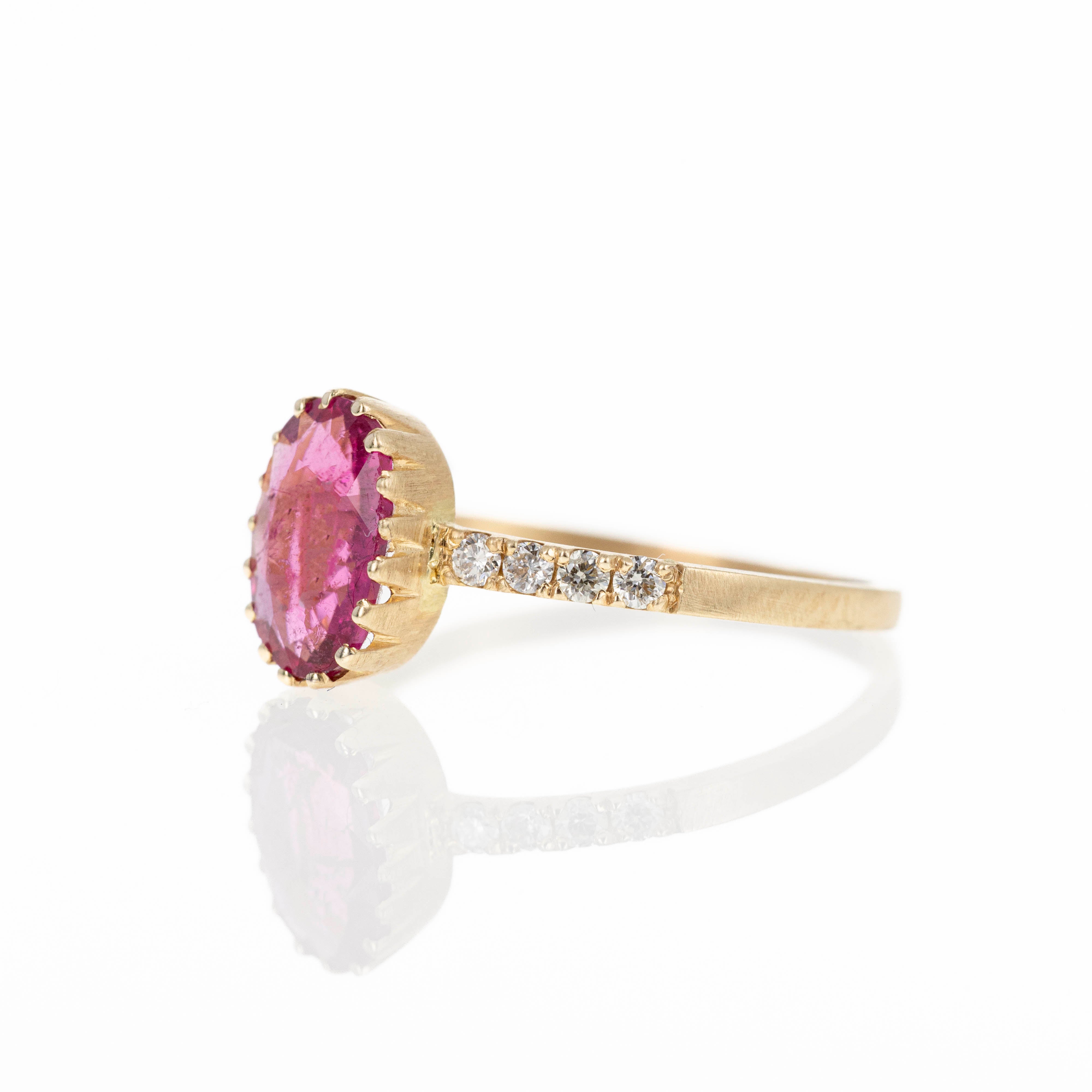 14K Yellow Gold 0.99 Carat Rubellite Tourmaline Diamond Brushed Ring -  Replica Handbags 
