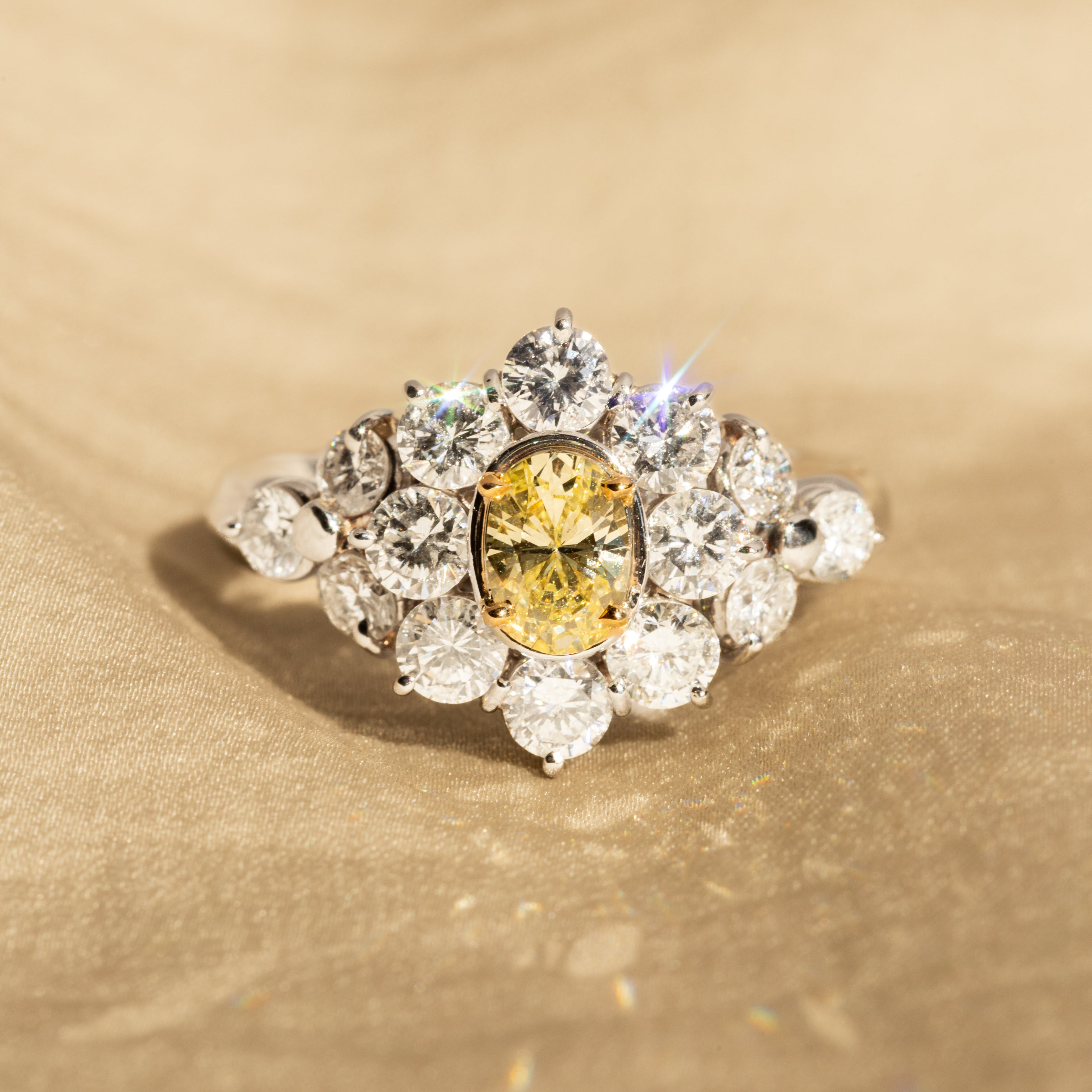 0.51 Carat Oval Light Yellow Diamond Cluster Ring - Replica Handbags