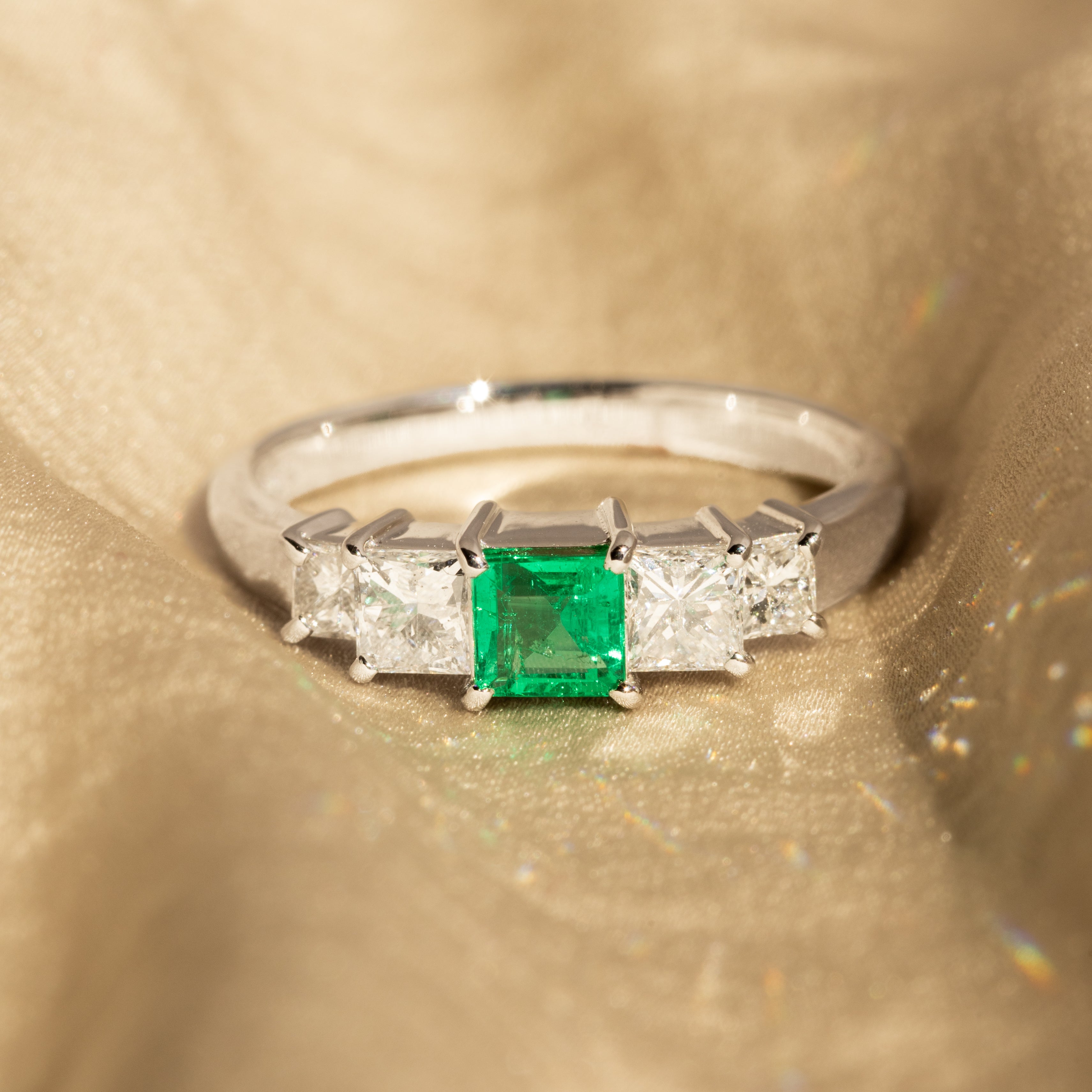 0.37 Carat Natural Emerald Princess Diamond Ring - Replica Handbags