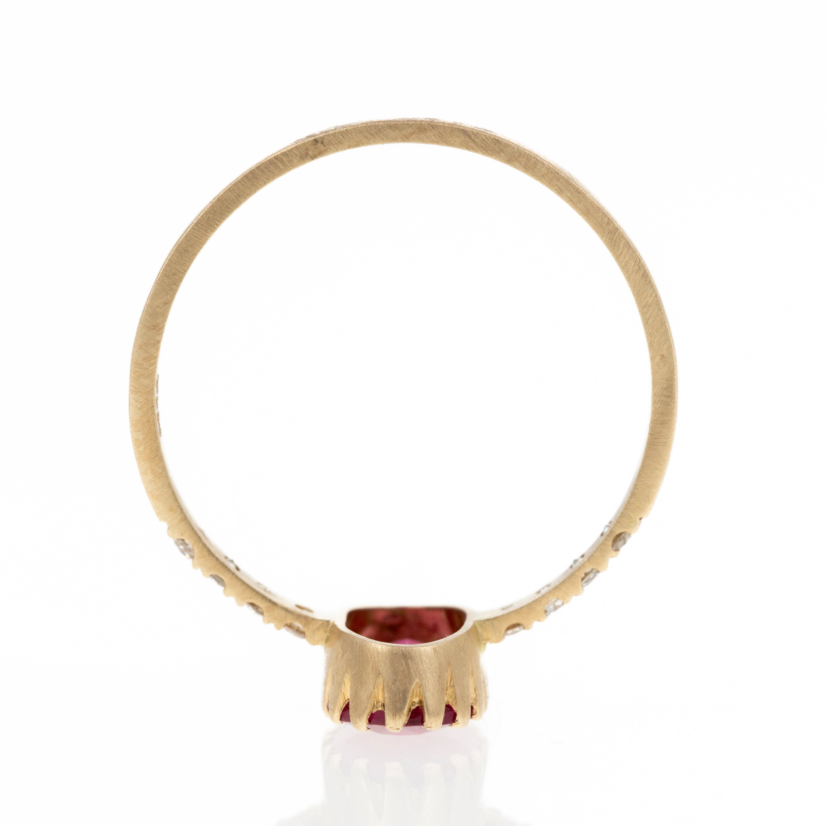 14K Yellow Gold 0.99 Carat Rubellite Tourmaline Diamond Brushed Ring - Replica Handbags