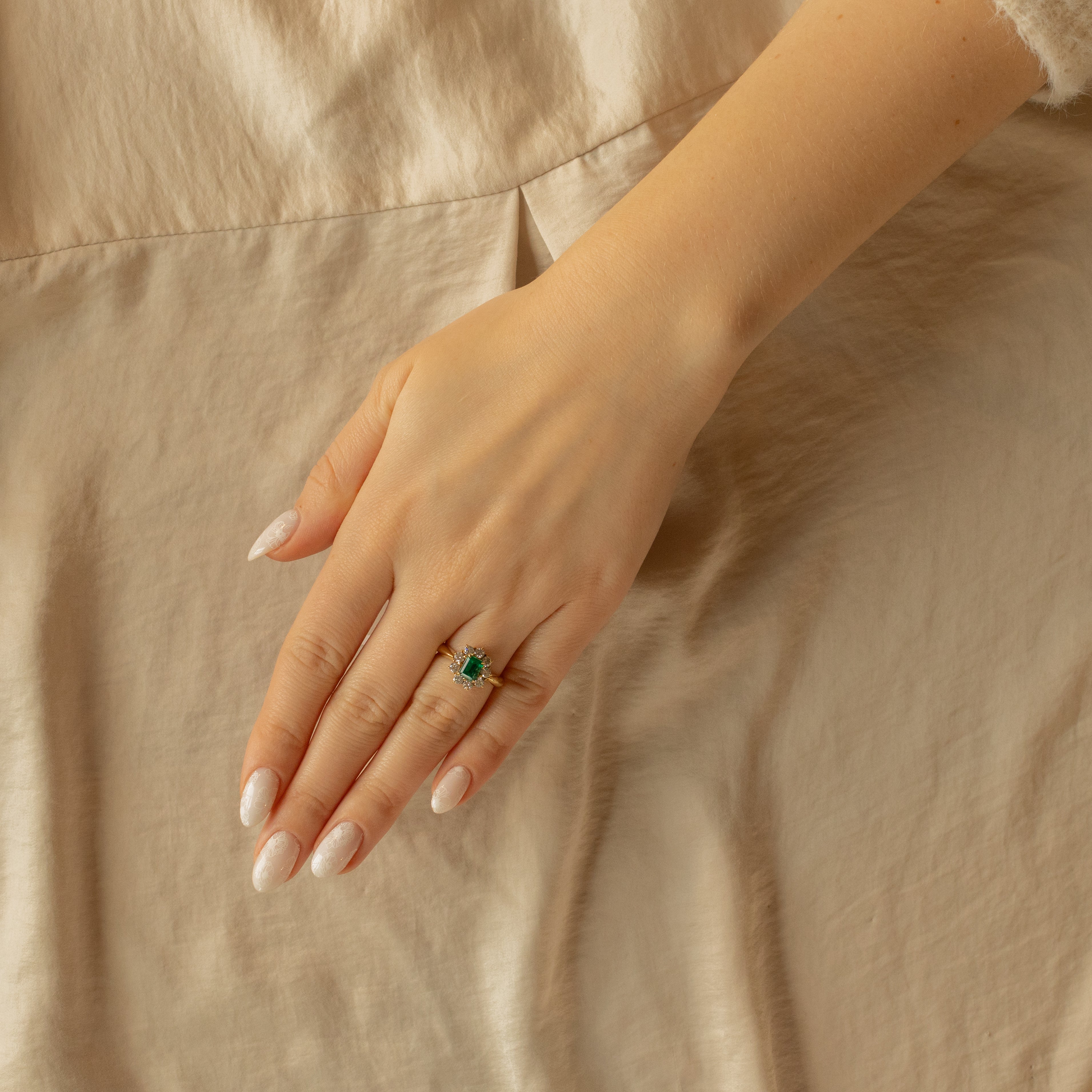 0.78 Carat Natural Emerald Diamond Halo Ring - Replica Handbags