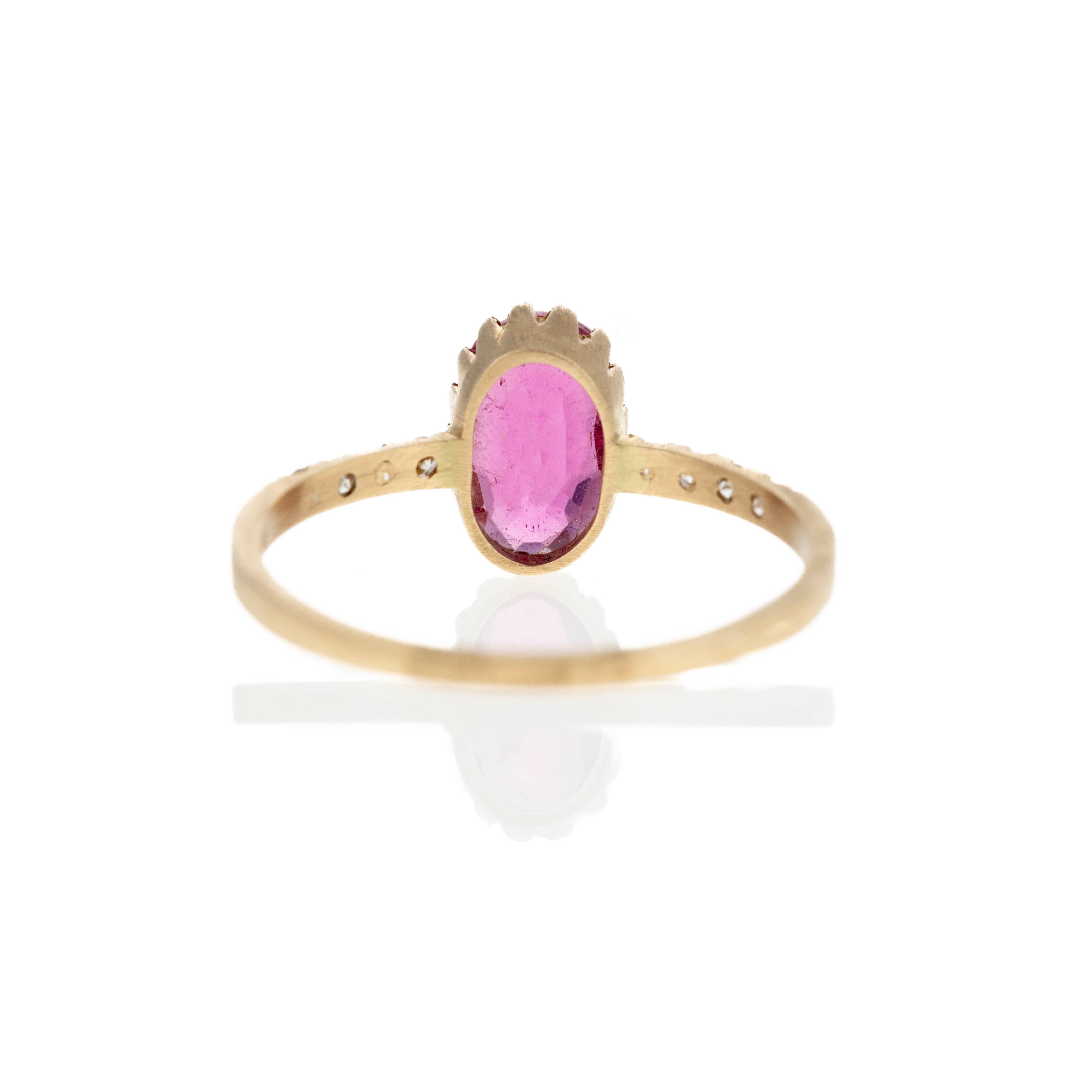 14K Yellow Gold 0.99 Carat Rubellite Tourmaline Diamond Brushed Ring - Replica Handbags