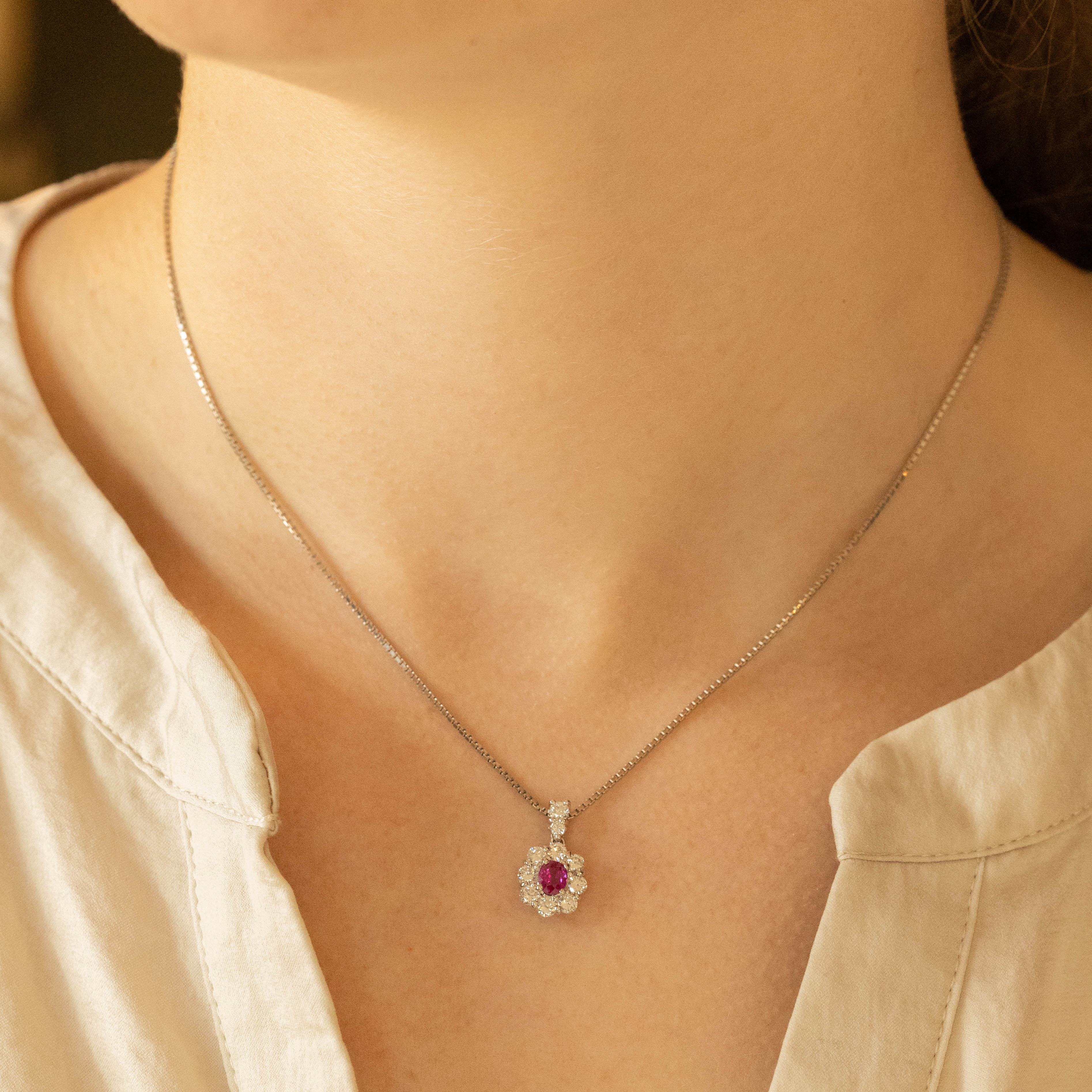 0.45 Carat Oval Ruby Diamond Halo Pendant Necklace - Replica Handbags