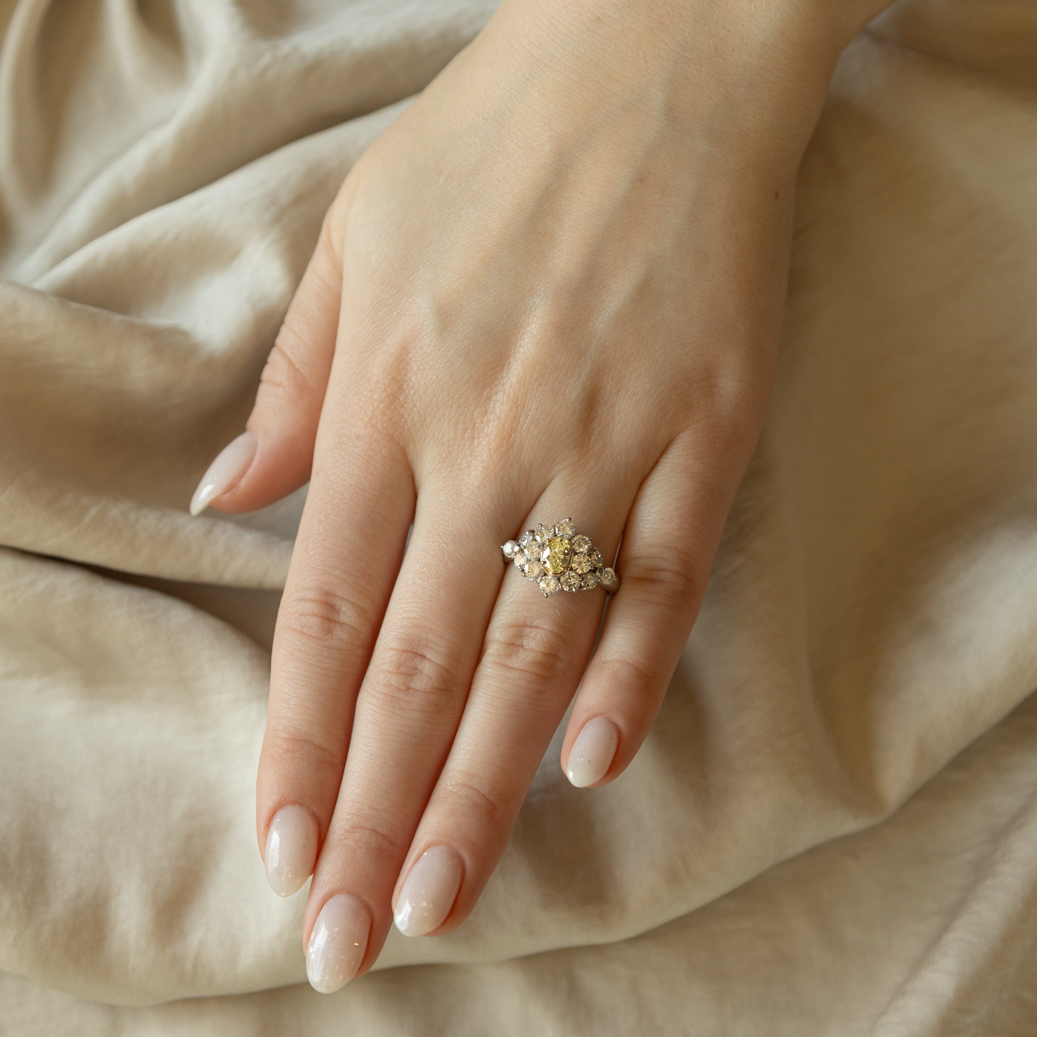 0.51 Carat Oval Light Yellow Diamond Cluster Ring -  Replica Handbags 