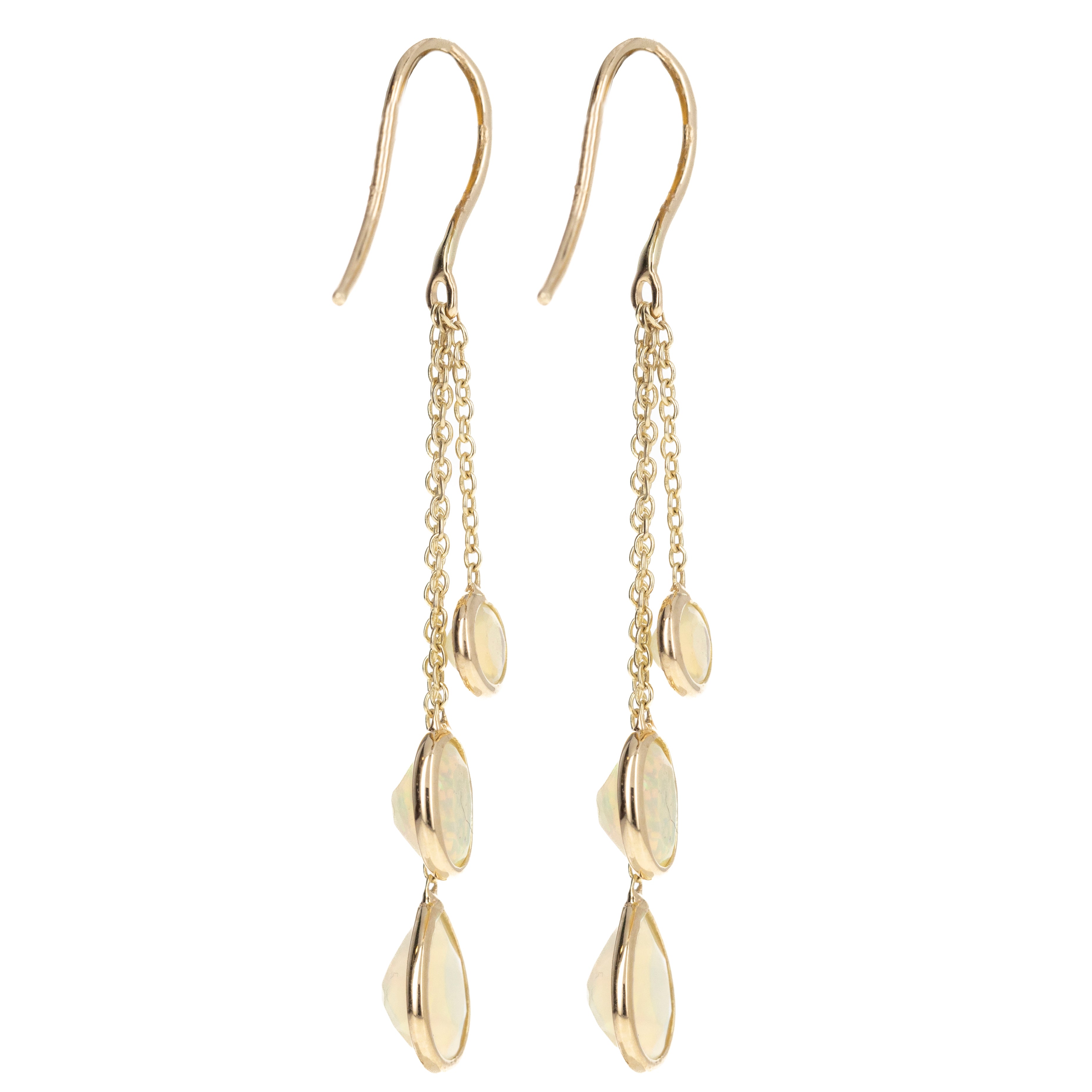 14K Yellow Gold 1.58 Carat Opal Bezel Chain Drop Earrings -  Replica Handbags 