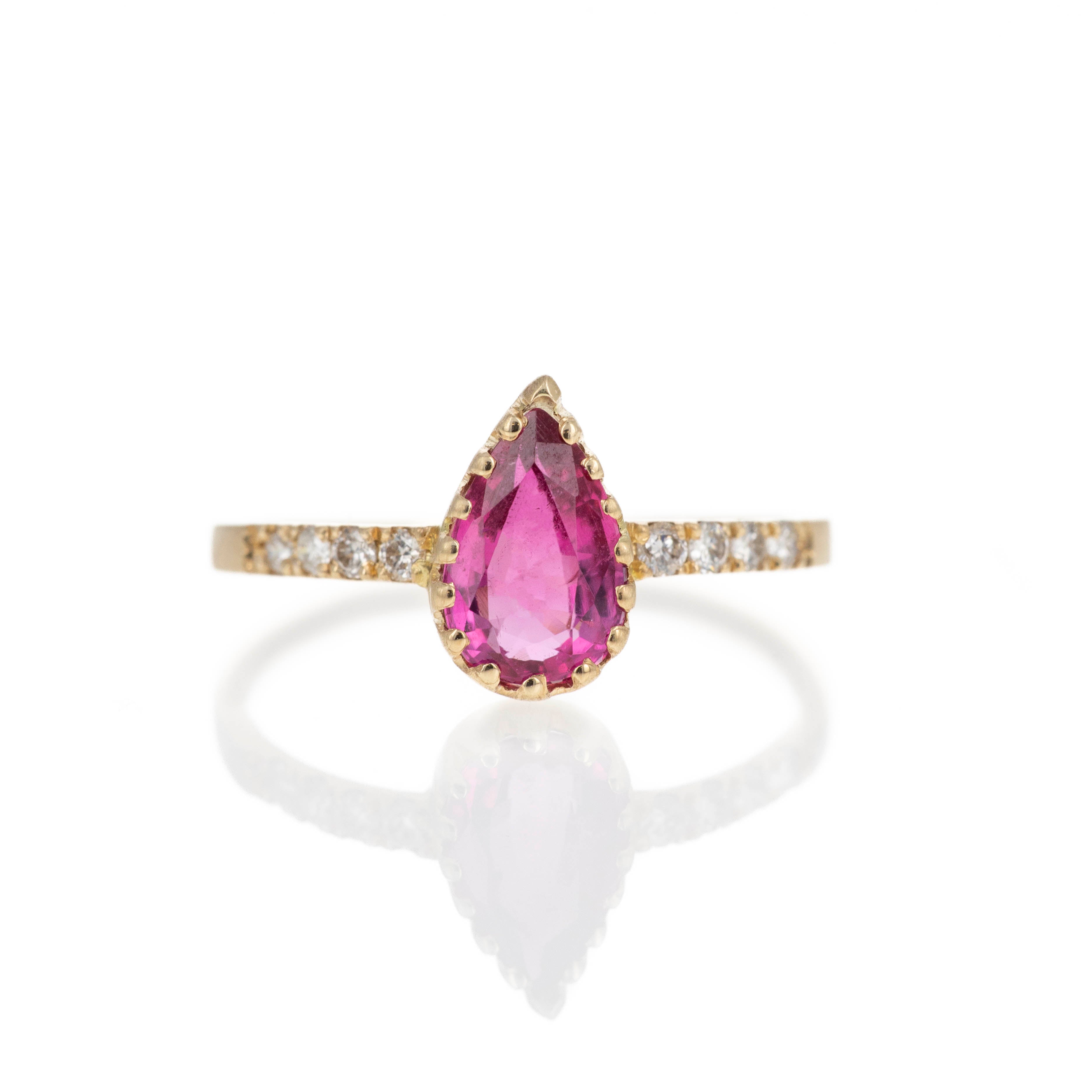 14K Yellow Gold 0.90 Carat Rubellite Tourmaline Diamond Brushed Ring -  Replica Handbags 