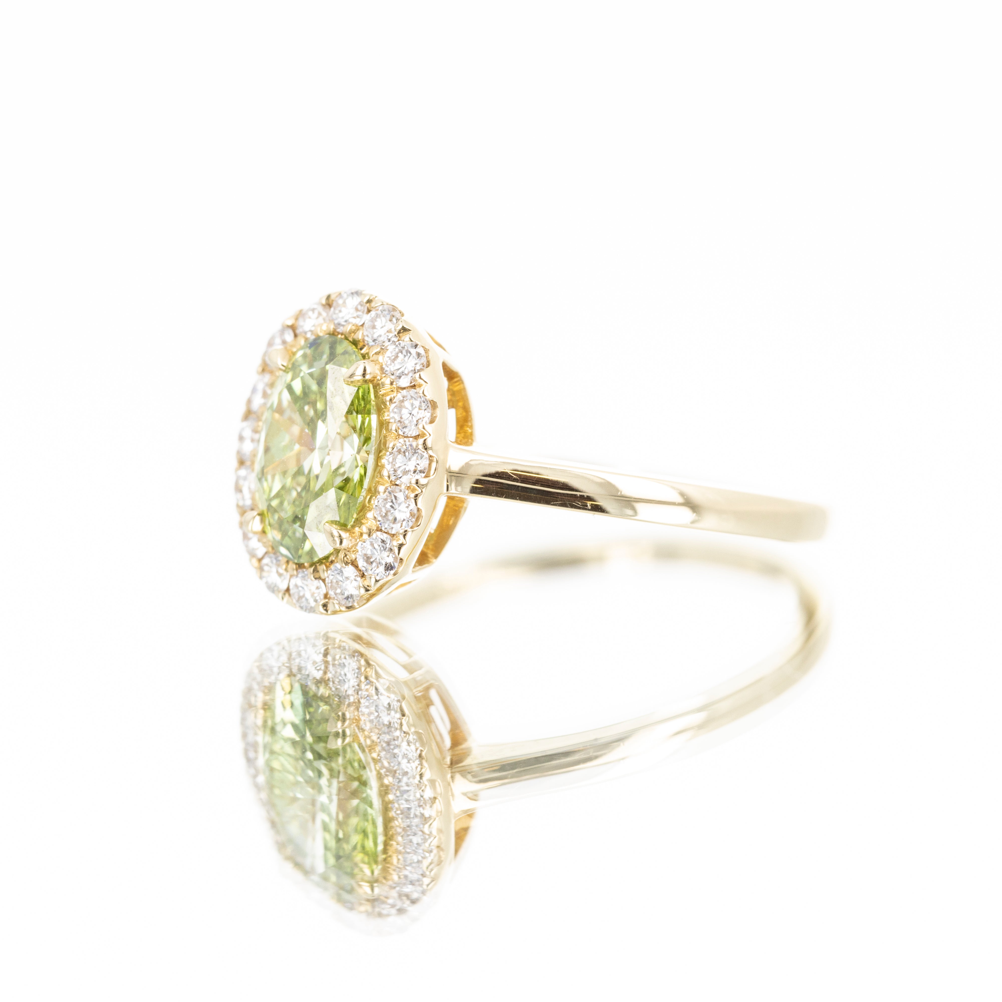 Lab Grown 1 Carat Oval Green Diamond Halo Engagement Ring - Replica Handbags