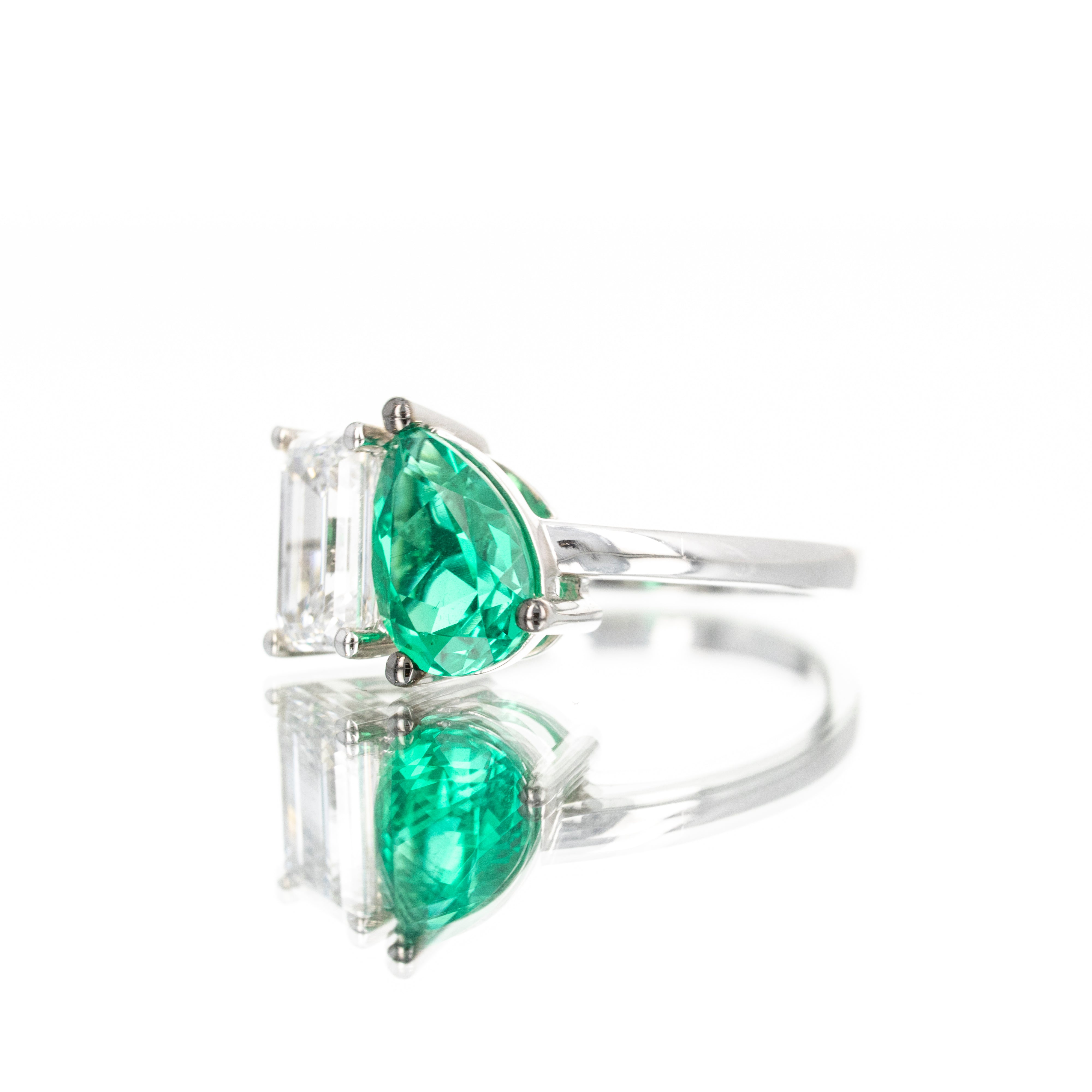 Lab Grown 4 Carat Pear Diamond and Lab Grown Emerald Two Stone Engagement Ring -  Replica Handbags 