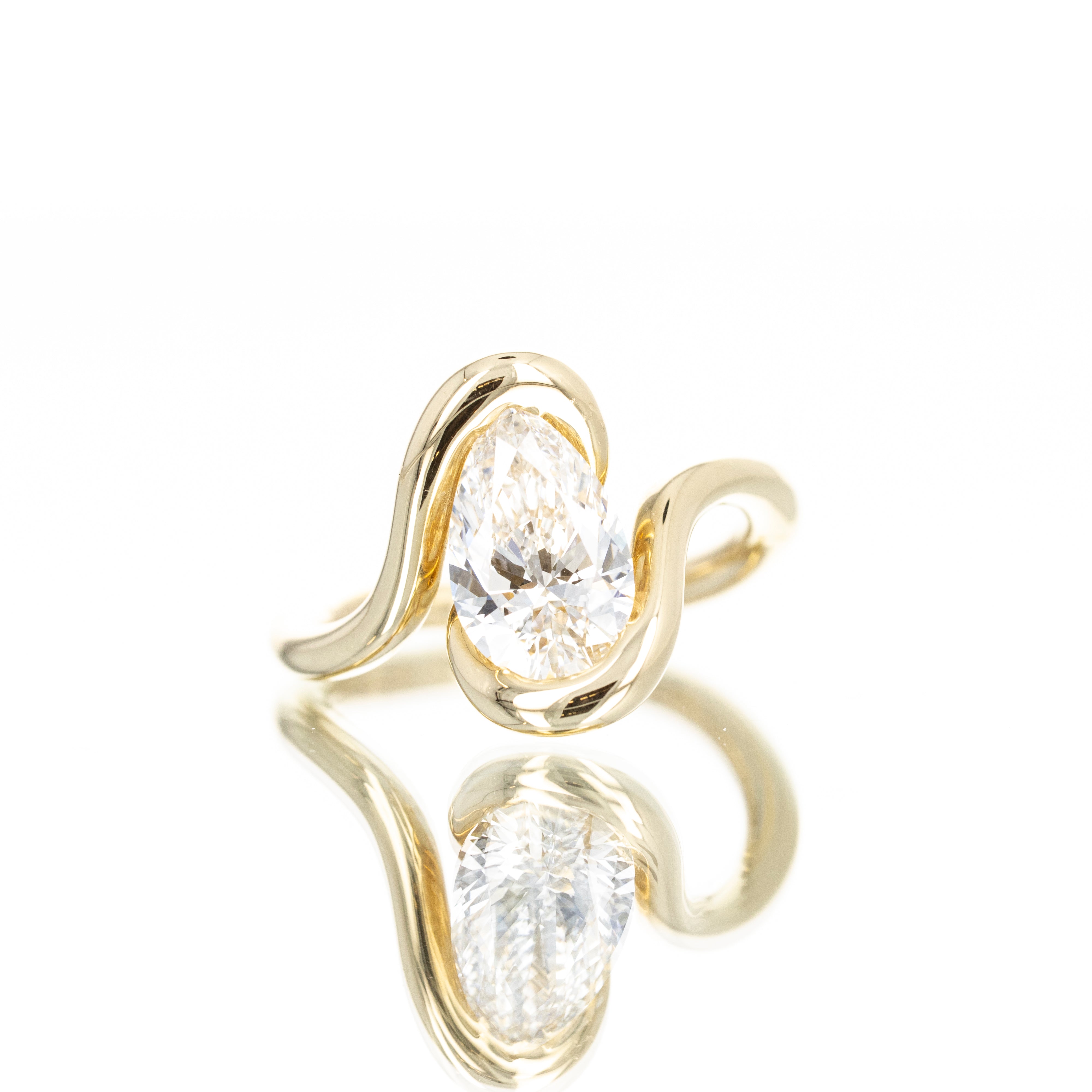 Lab Grown 2 Carat Pear Diamond Swirl Engagement Ring - Replica Handbags