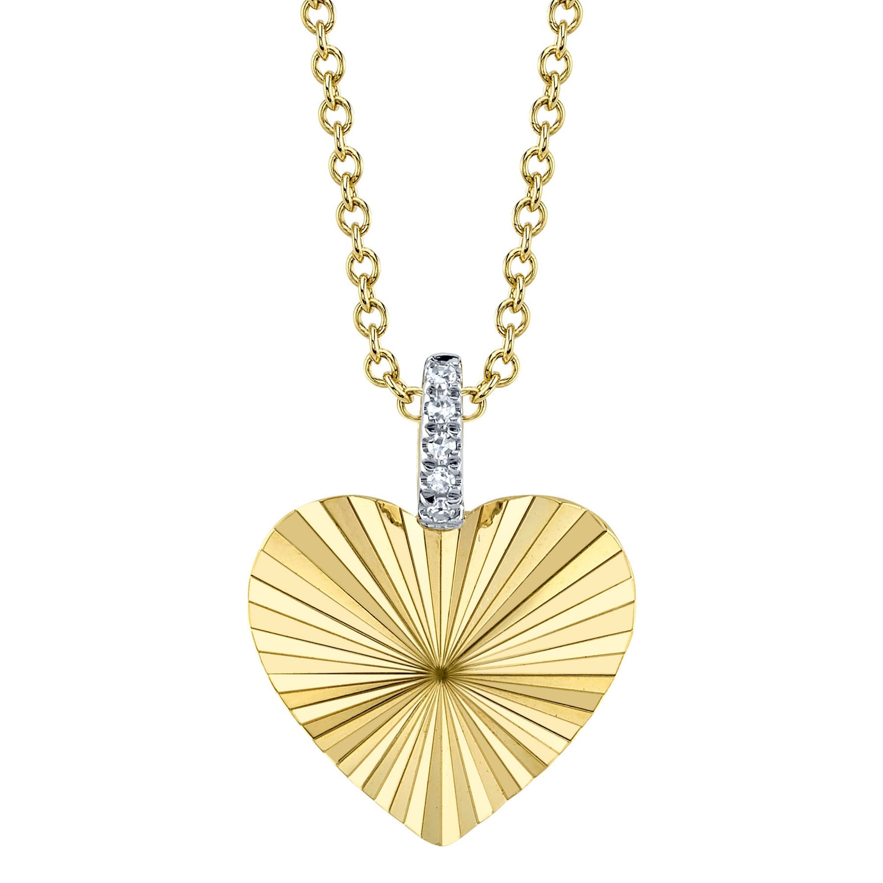 14K Yellow Gold Diamond Fluted Heart Pendant Necklace -  Replica Handbags 
