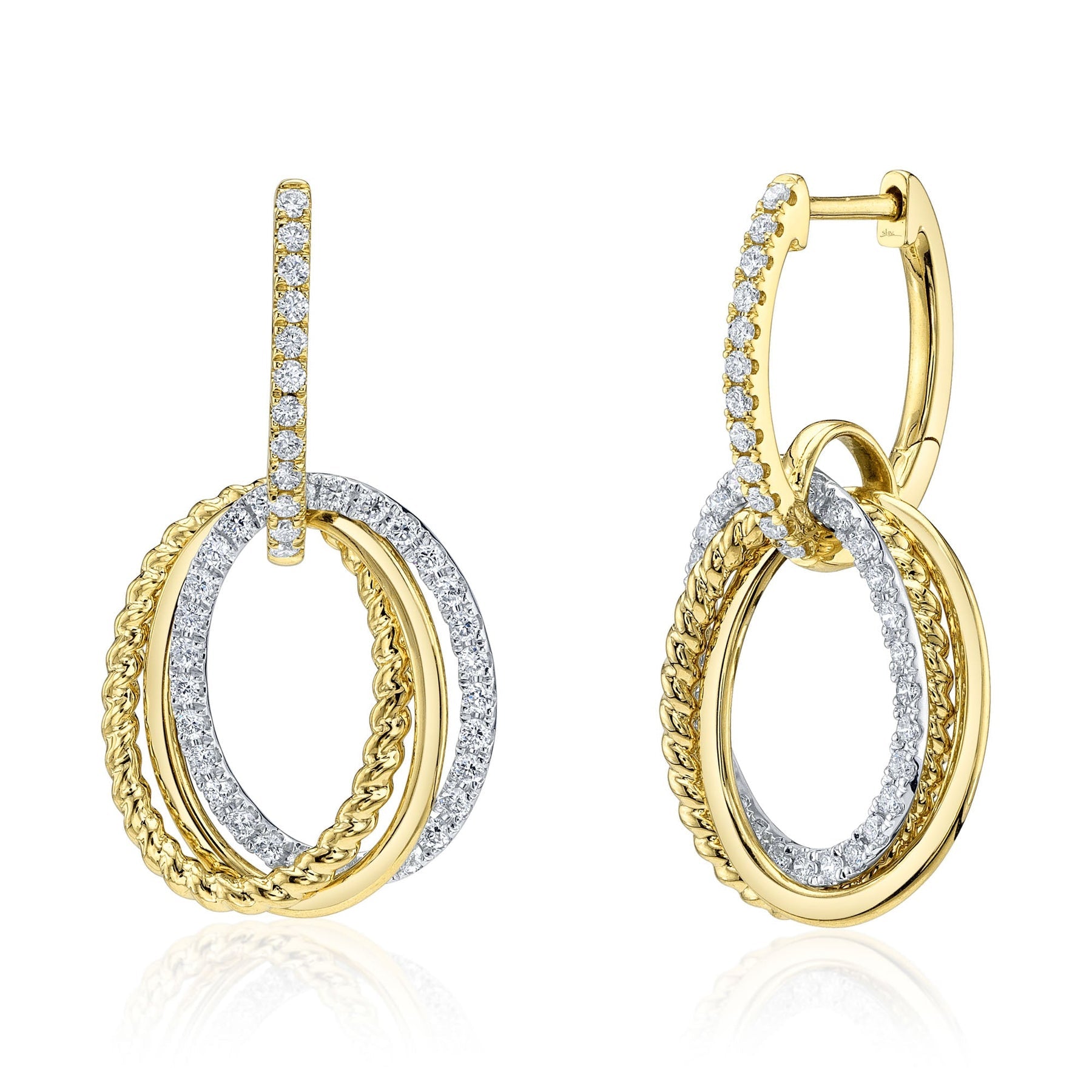 14K Gold Two Tone Diamond Oval Interlocking Drop Earrings - Replica Handbags