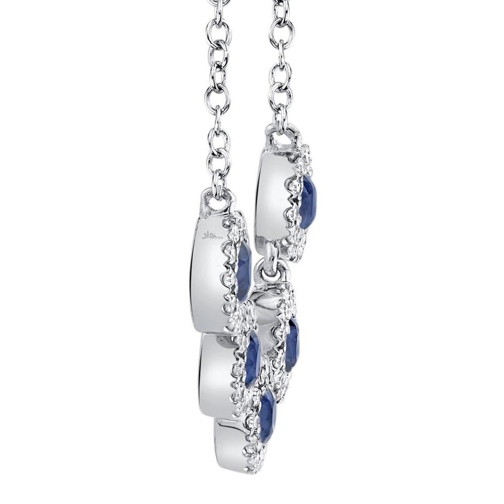 14K White Gold 0.49 Carat Sapphire Diamond Halo Station Necklace - Replica Handbags