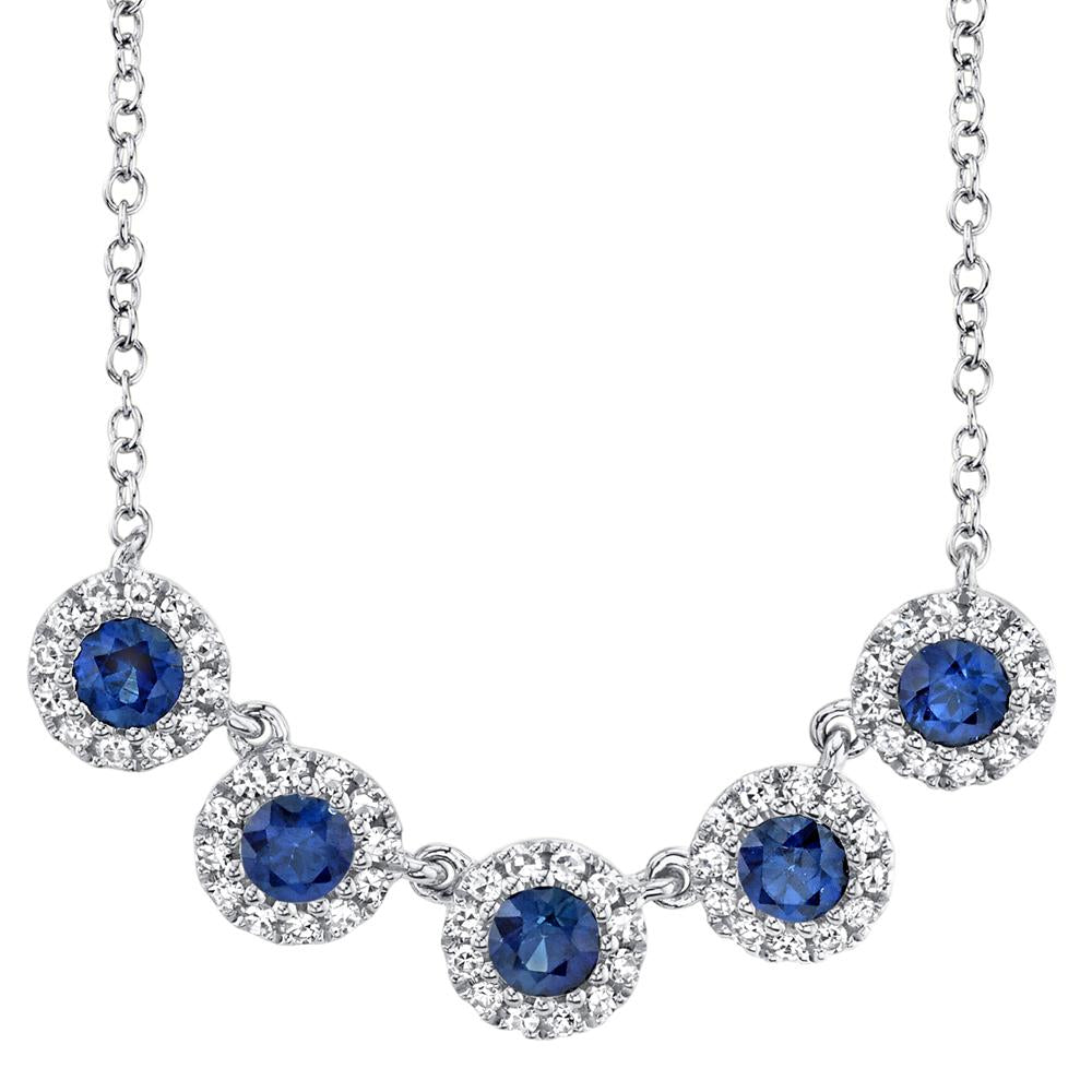 14K White Gold 0.49 Carat Sapphire Diamond Halo Station Necklace - Replica Handbags