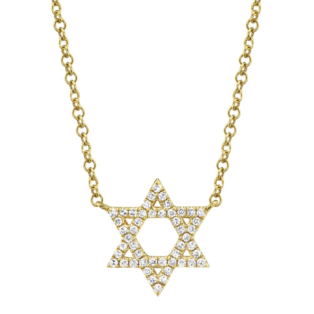 14K Yellow Gold 0.11 Carat Diamond Star of David Pendant Necklace - Replica Handbags