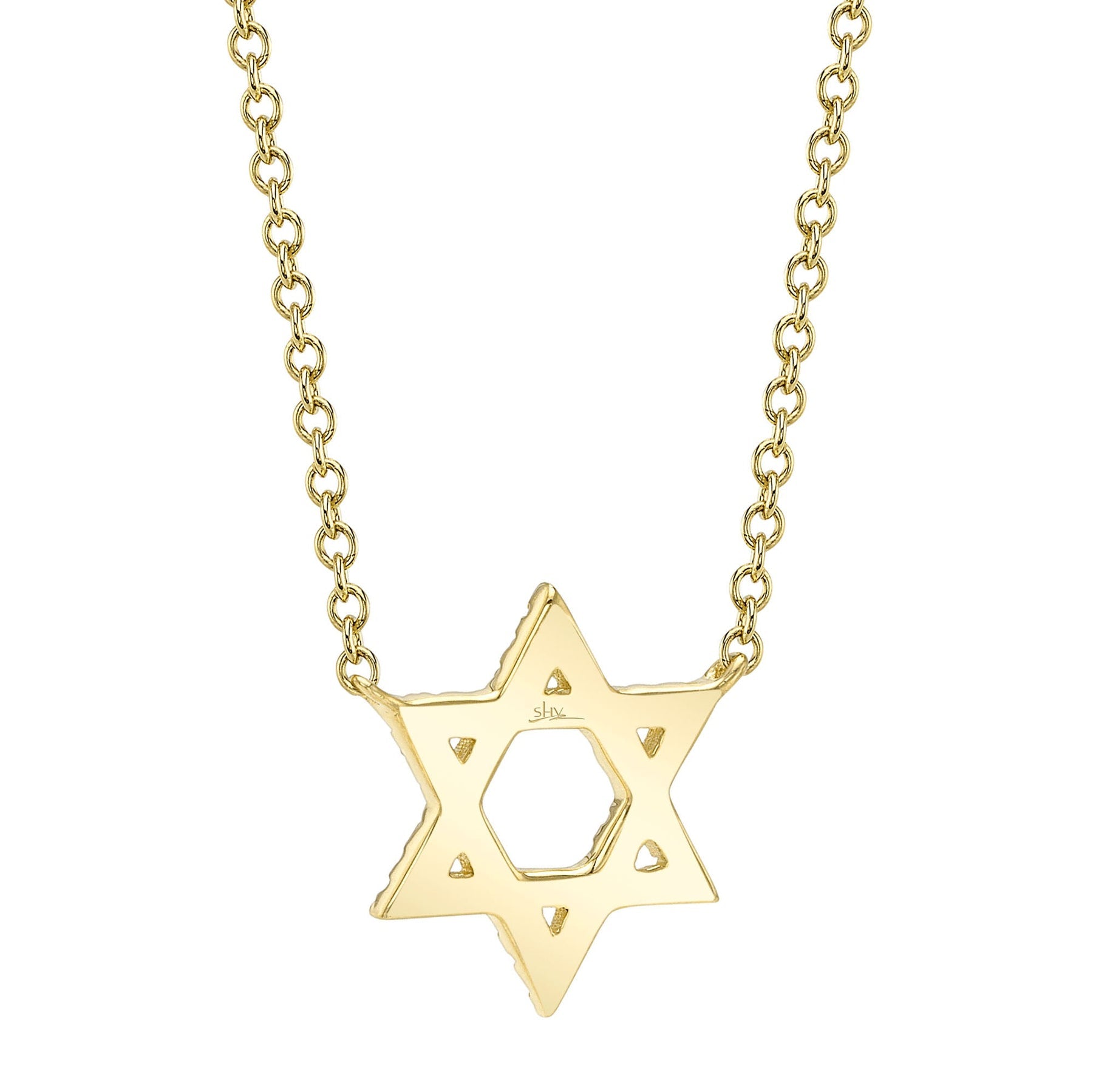 14K Yellow Gold 0.11 Carat Diamond Star of David Pendant Necklace - Replica Handbags