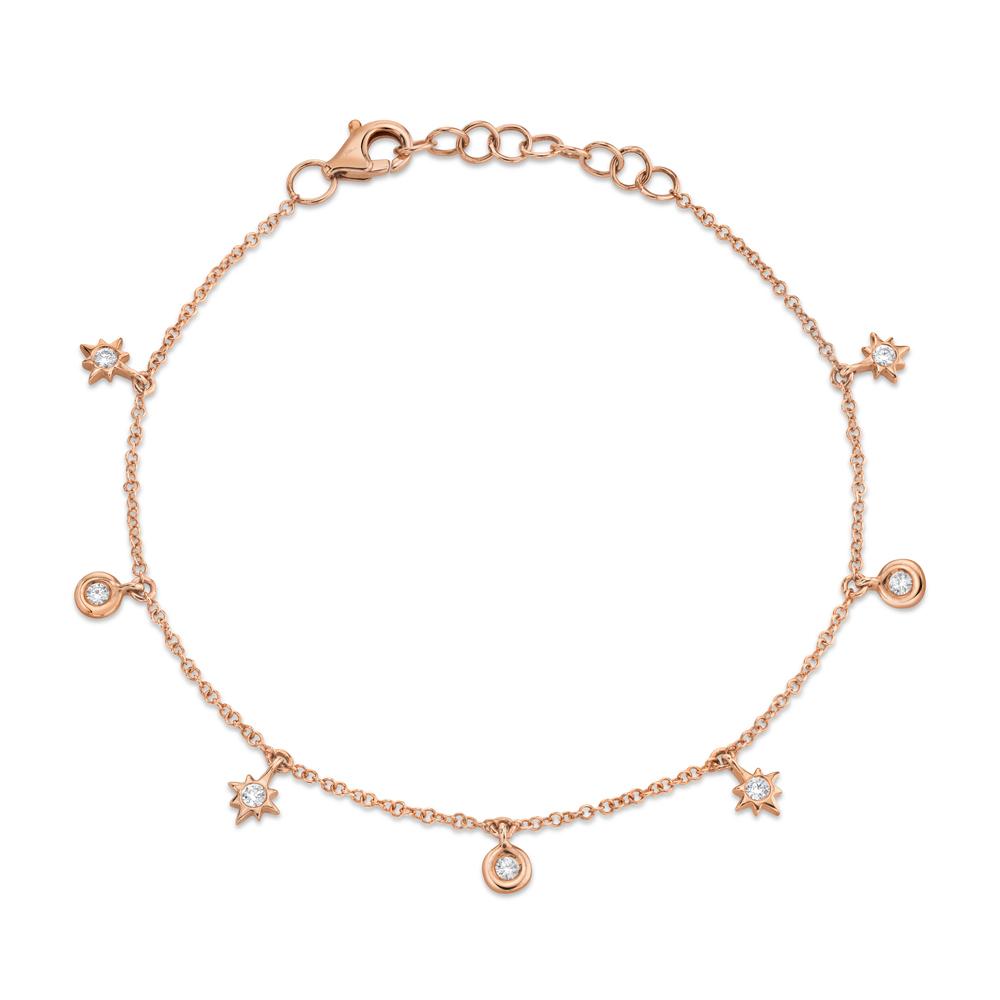 14K Rose Gold Diamond Star Bezel Charm Bracelet -  Replica Handbags 