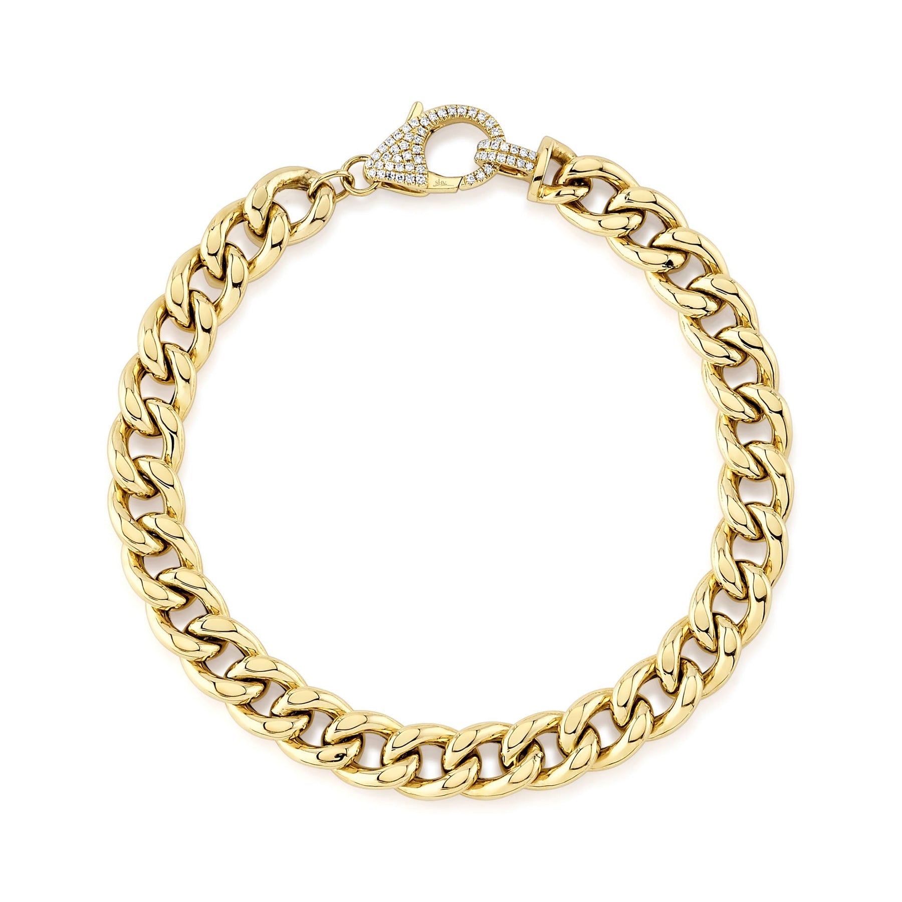 14K Yellow Gold 0.25 Carat Diamond Pave Clasp Hollow Curb Link Bracelet - Replica Handbags