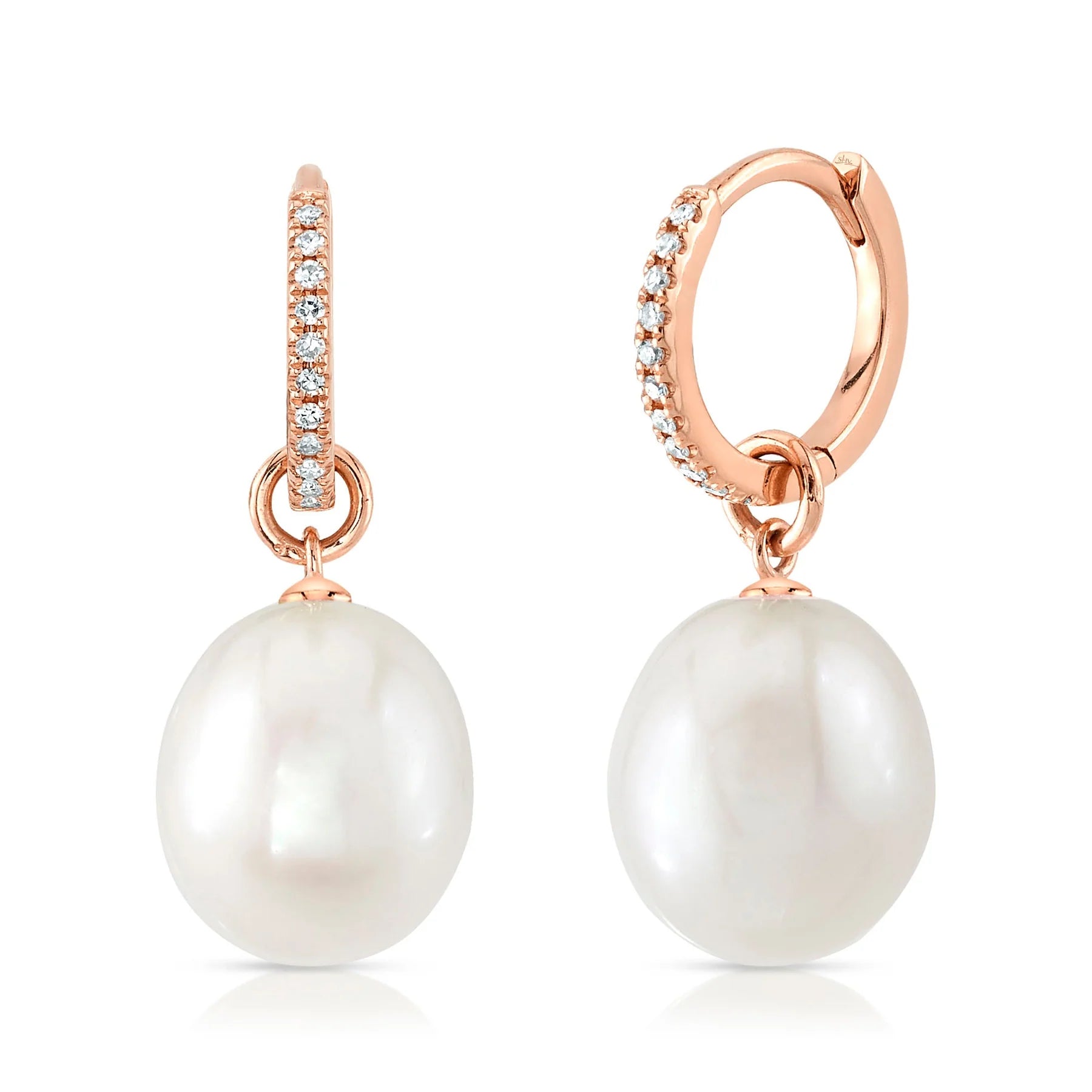 14K Gold Cultured Pearl & Diamond Huggie Drop Earrings - Replica Handbags