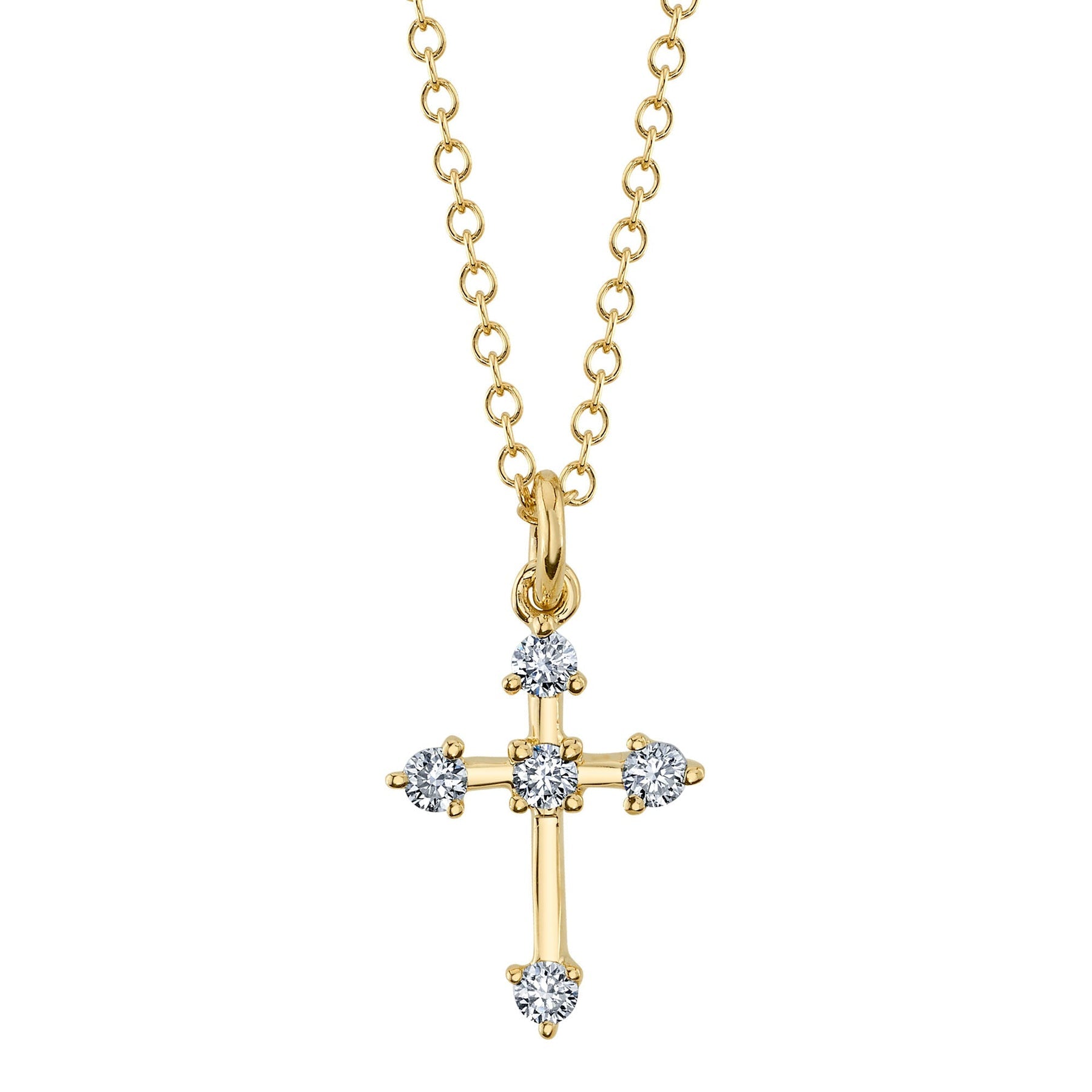 14K Yellow Gold 0.13 Carat Diamond Mini Cross Pendant Necklace - Replica Handbags