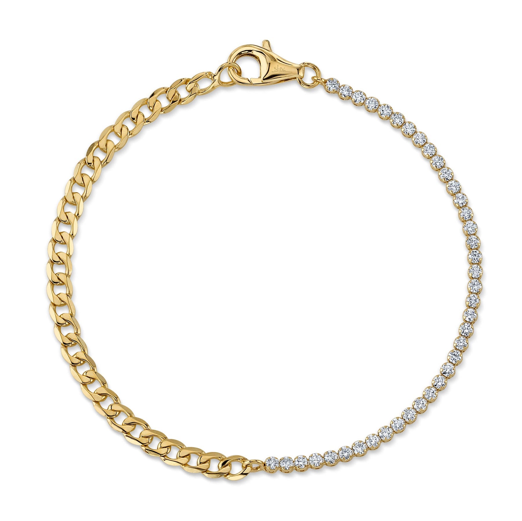 14K Yellow Gold 0.83 Carat Diamond Half Tennis Half Link Bracelet -  Replica Handbags 