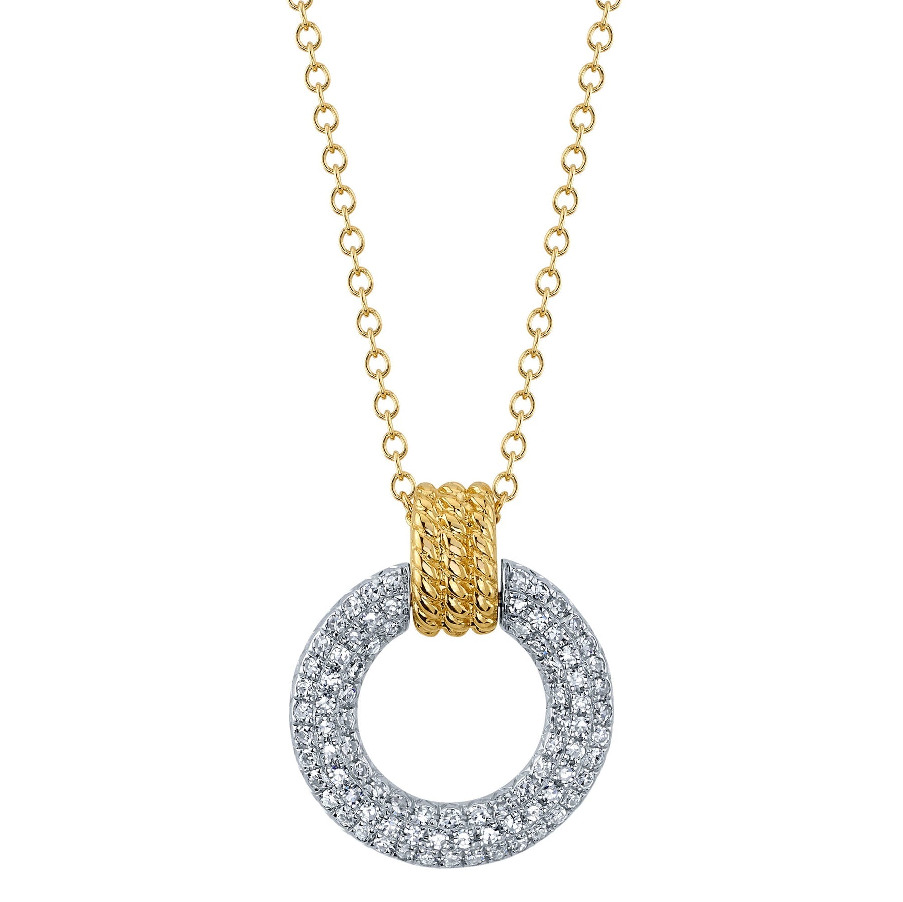 14K Gold Two Tone 0.18 Carat Diamond Circle Pendant Necklace - Replica Handbags