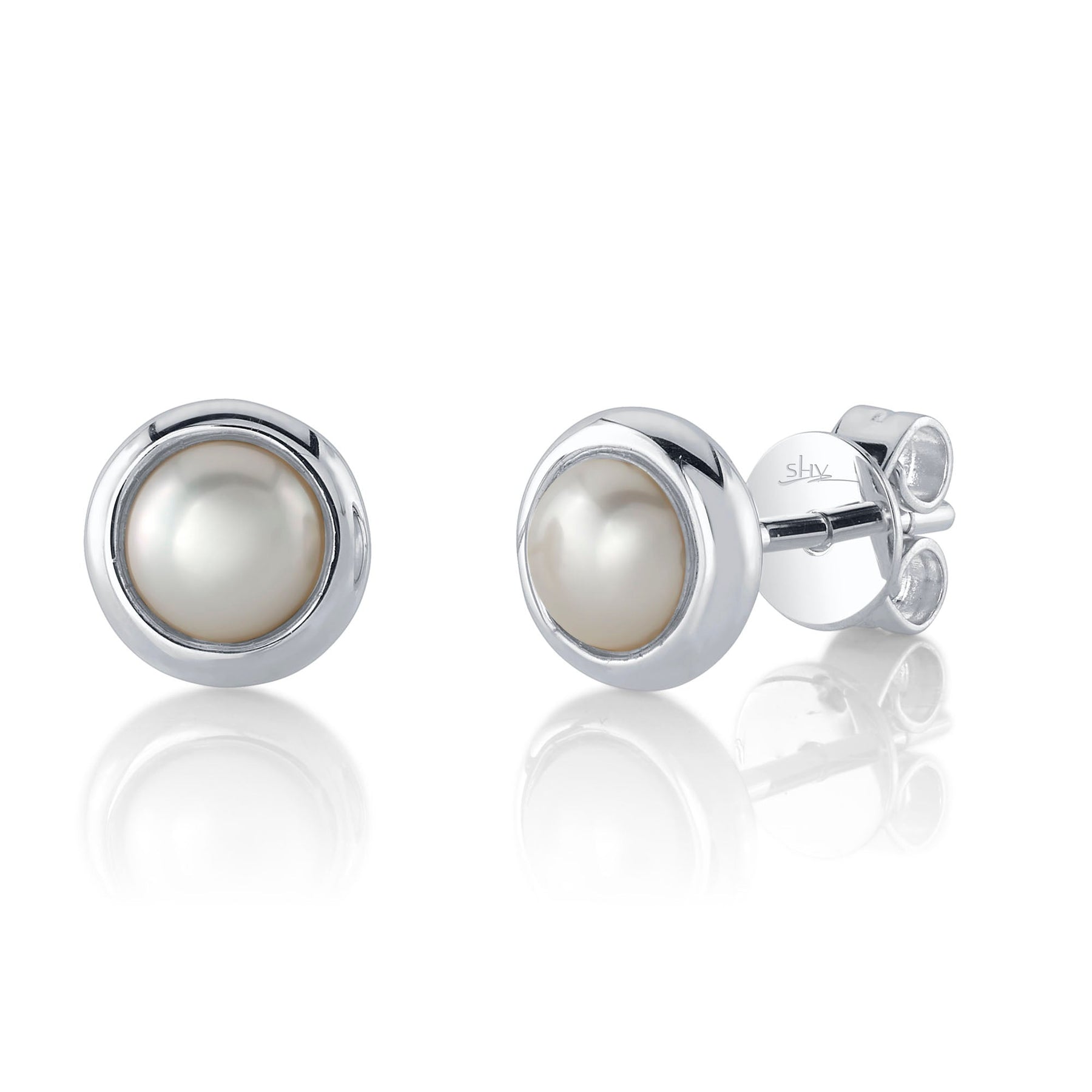 14K Gold Cultured Pearl Bezel Stud Earrings - Replica Handbags