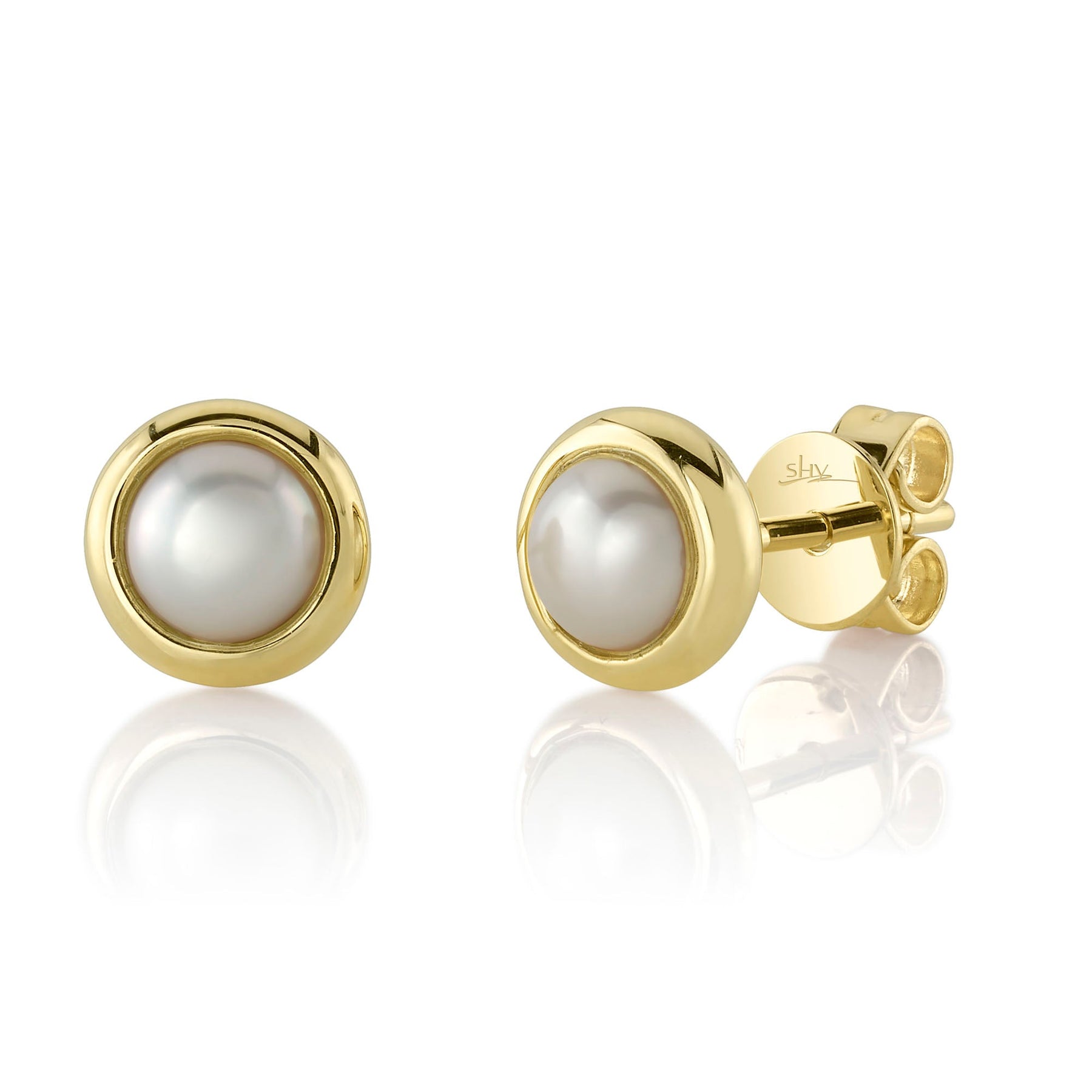 14K Gold Cultured Pearl Bezel Stud Earrings -  Replica Handbags 