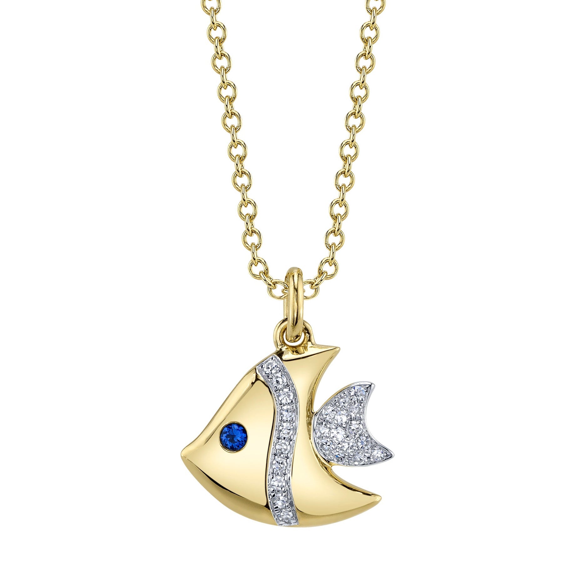 14K Gold Sapphire Diamond Angel Fish Pendant Necklace - Replica Handbags