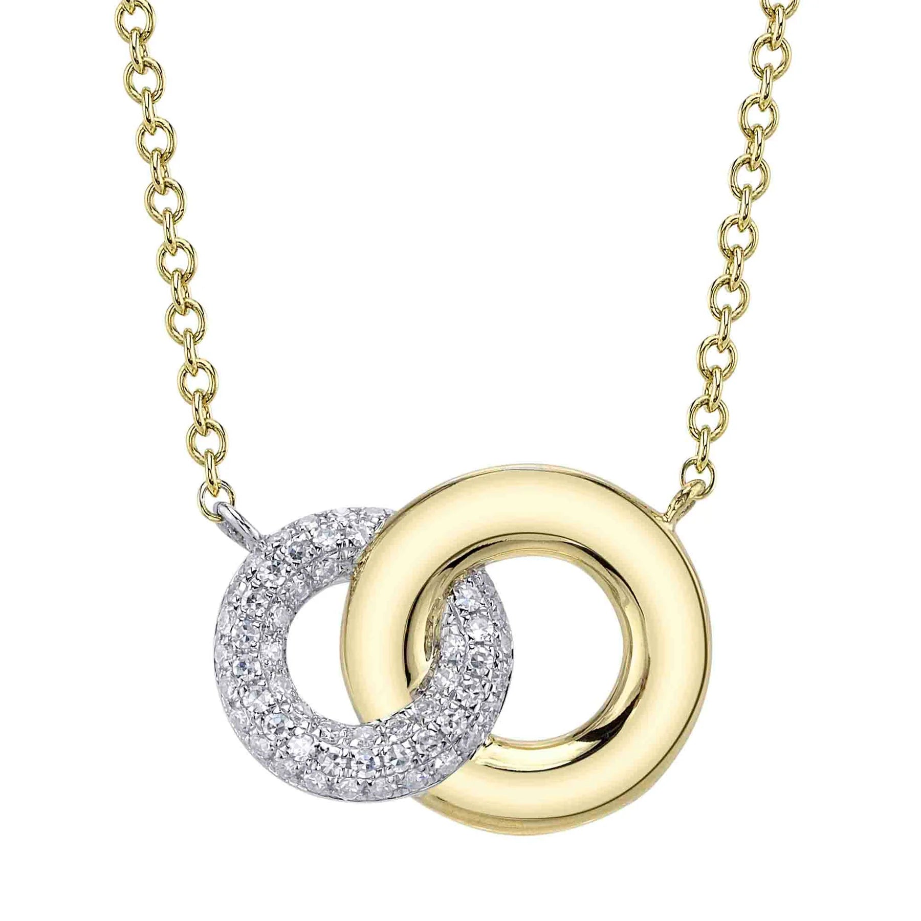 14K Yellow Gold 0.12 Carat Diamond Pave Interlocking Circle Necklace -  Replica Handbags 