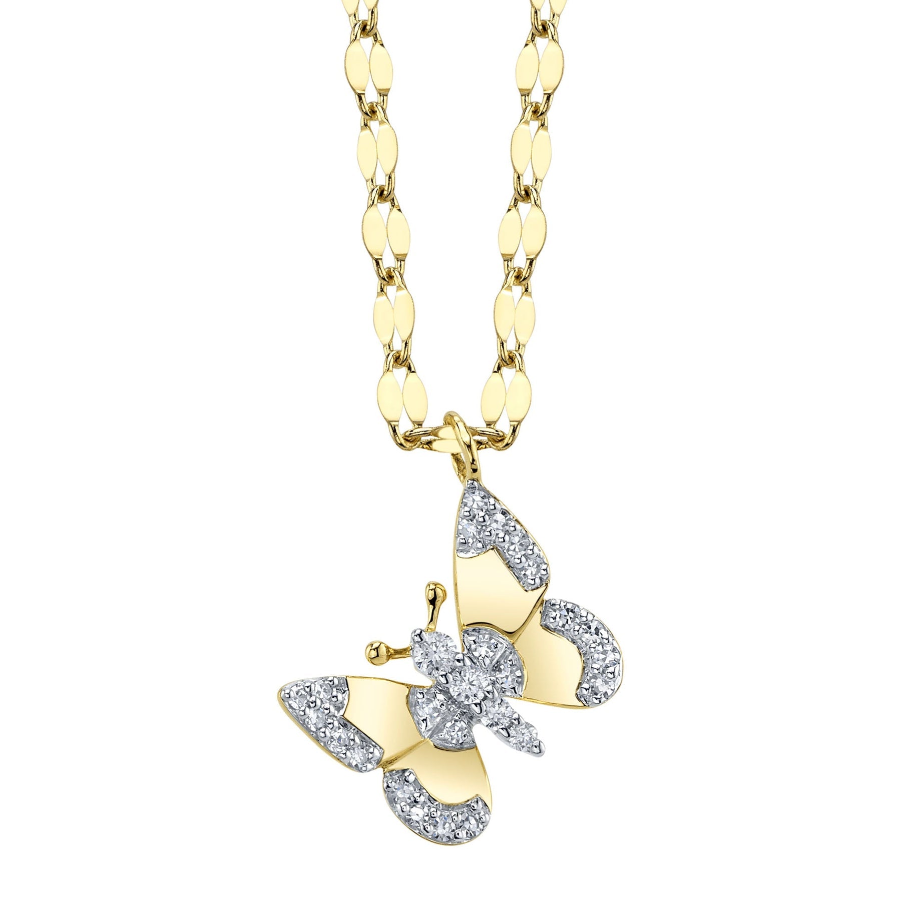 14K Yellow Gold 0.09 Carat Diamond Butterfly Sparkle Chain Necklace - Replica Handbags