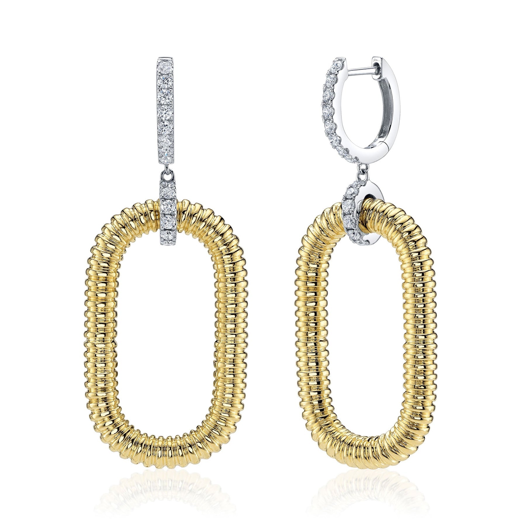 14K Gold Two Tone 0.63 Carat Diamond Ribbed Open Hoop Drop Earring -  Replica Handbags 