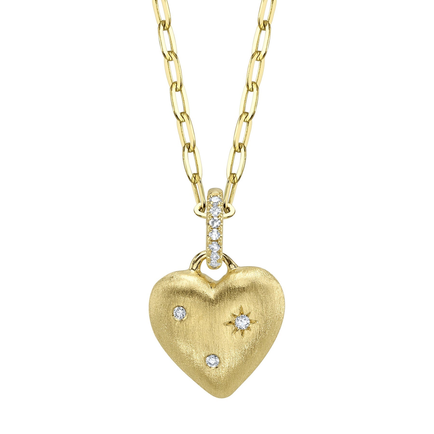 14K Yellow Gold 0.04 Carat Diamond Heart Star Matte Pendant Necklace -  Replica Handbags 